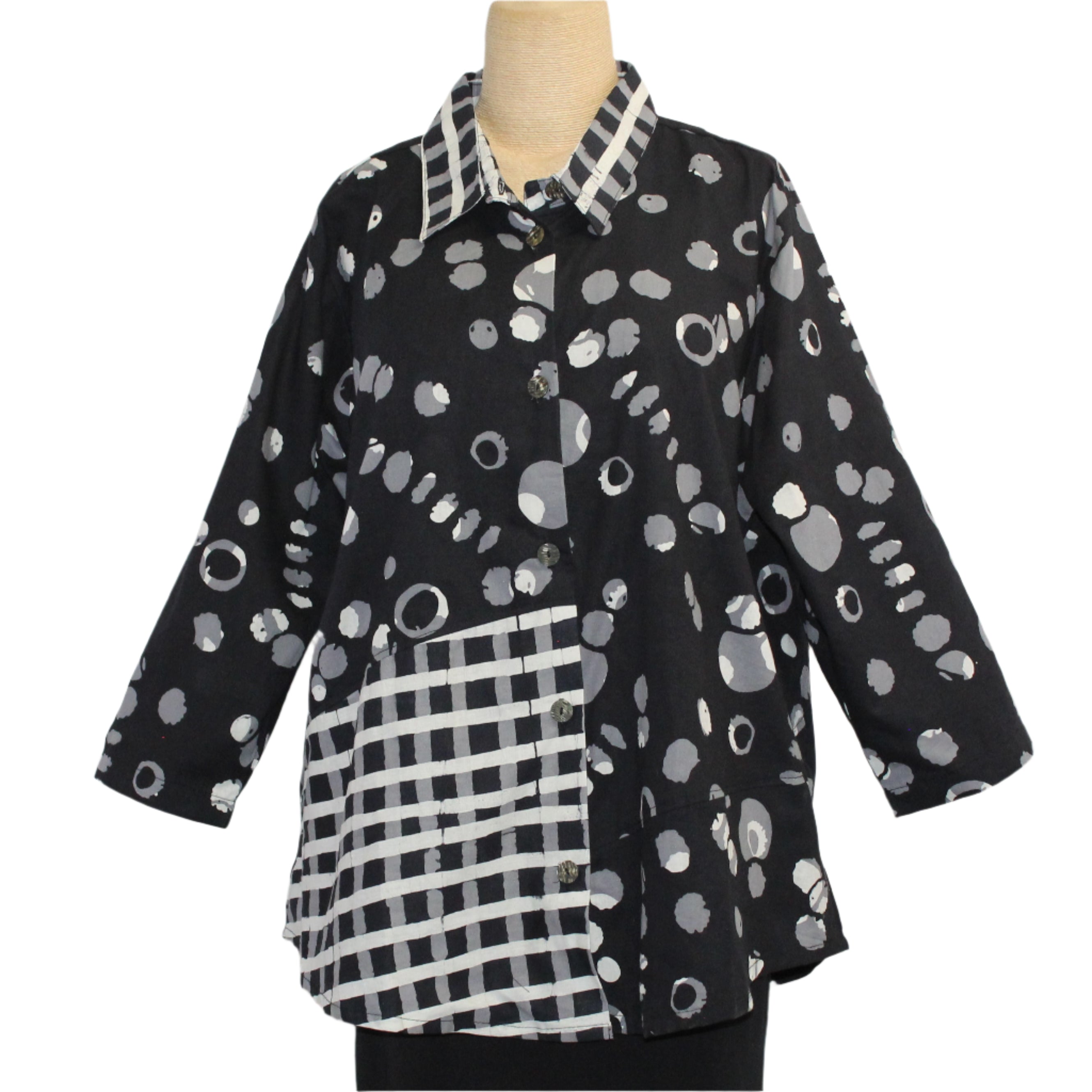 Adverb Shirt, Short Enough, Ellipse Checkerboard, Gray/Black/White S & M