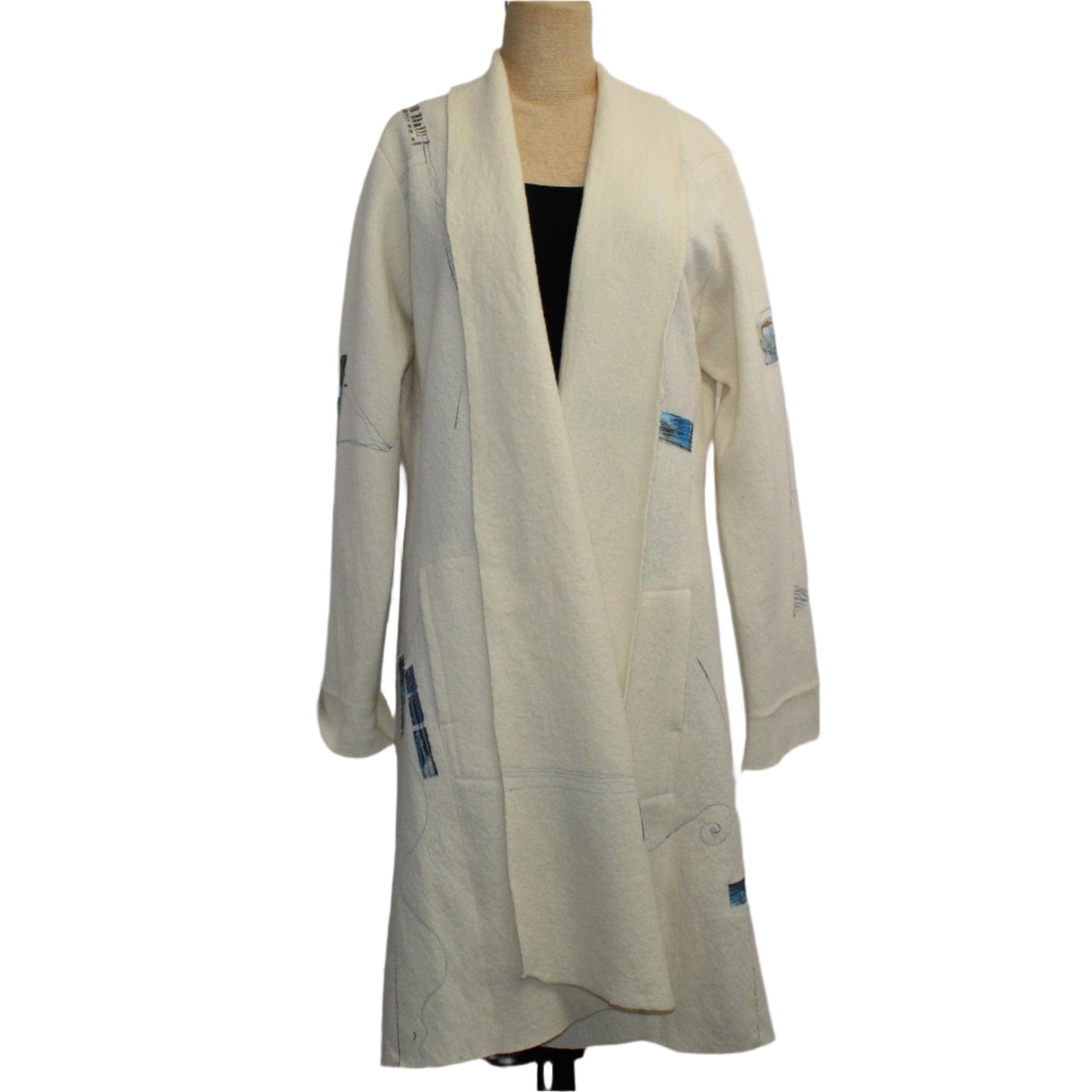 Holly Badgley Coat, Boil Wool, Short, White/Blue, M/L