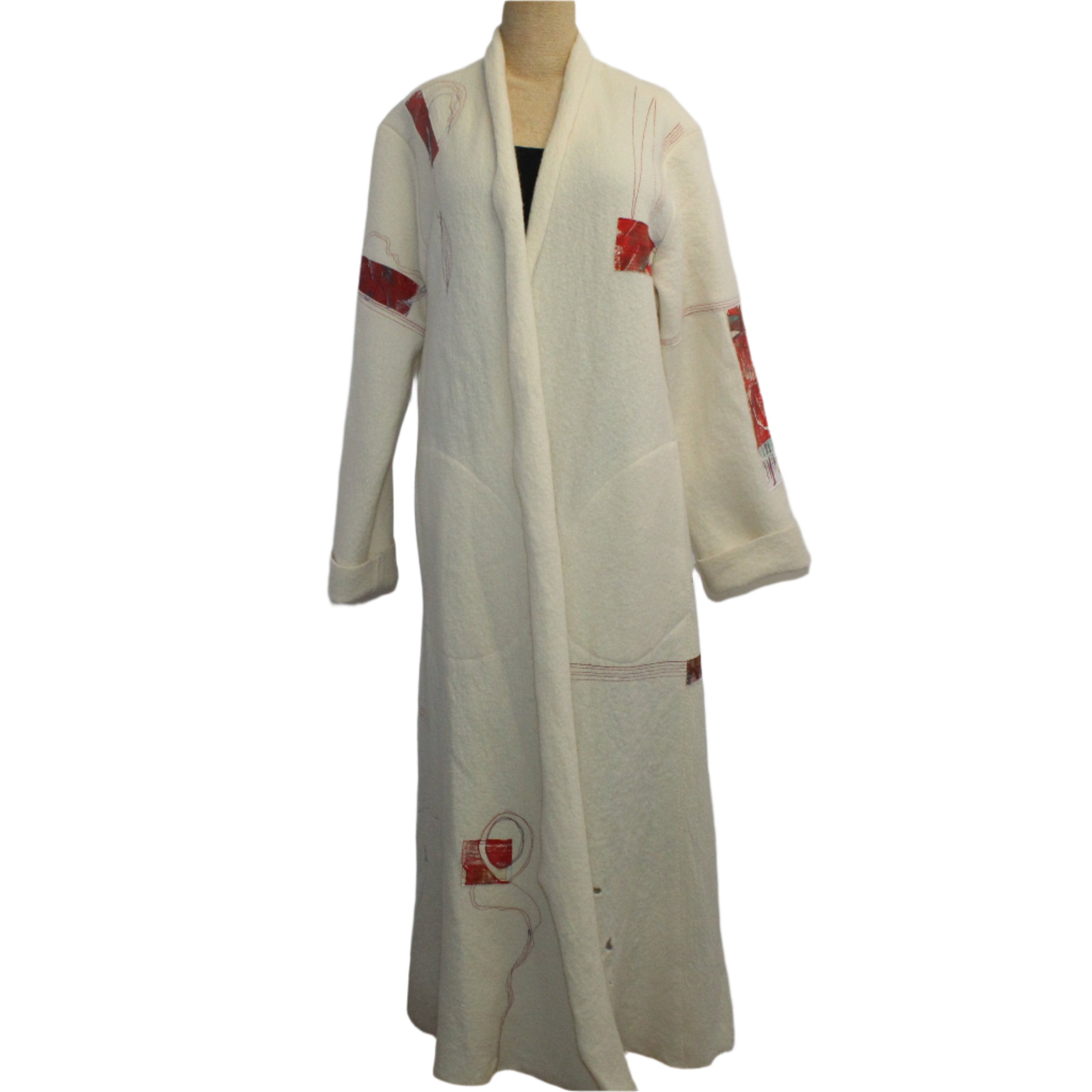 Holly Badgley Coat, Caravan Boil Wool, White/Red, M