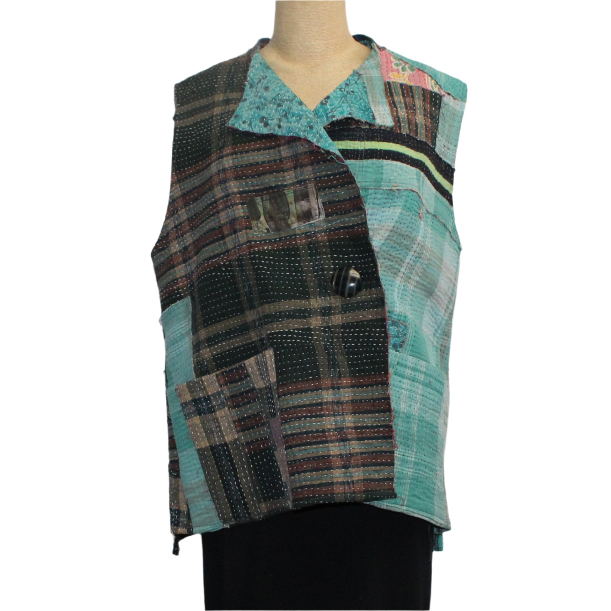 Holly Badgley Vest, Kantha, Aqua, M