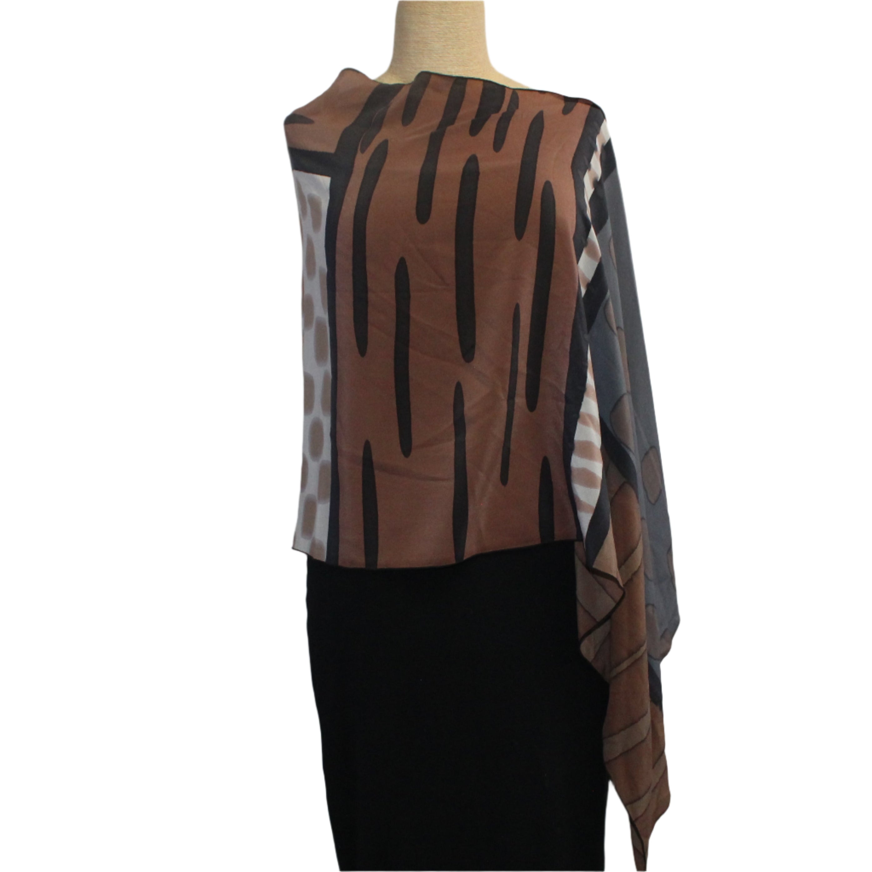 Kay Chapman Poncho, Brown/Grey/White/Black