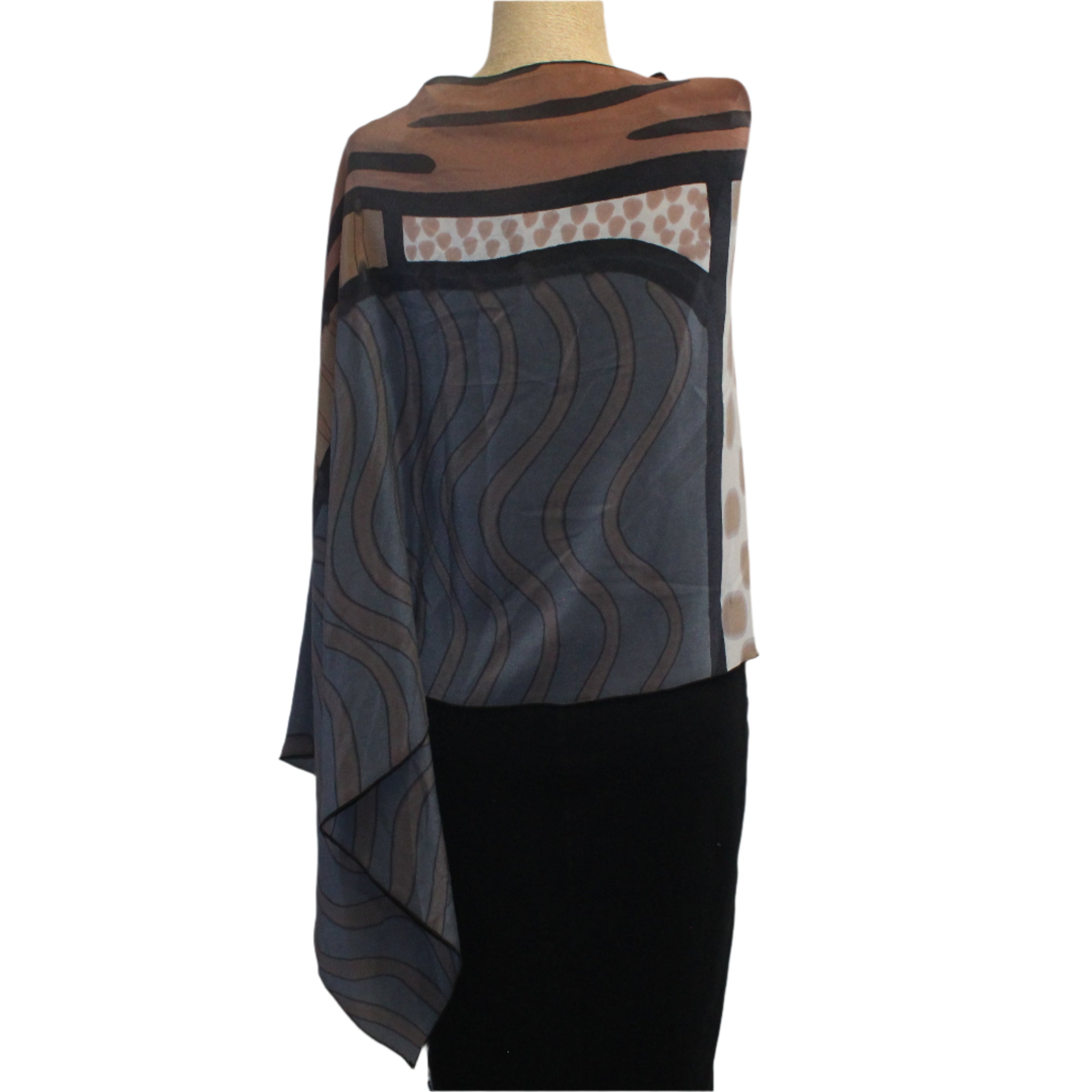Kay Chapman Poncho, Brown/Grey/White/Black