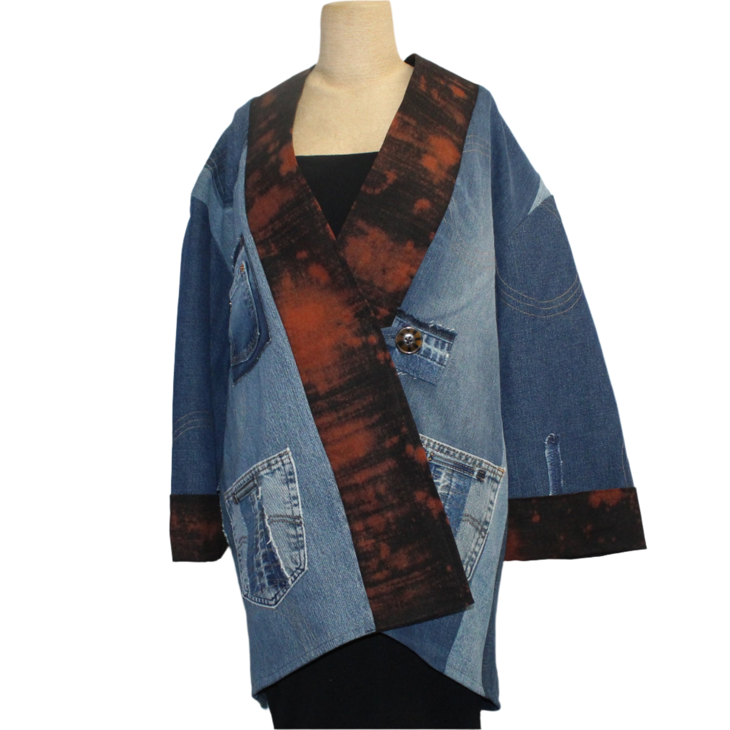 Jackson Friedman Jacket, Denim/Shibori Collar, M