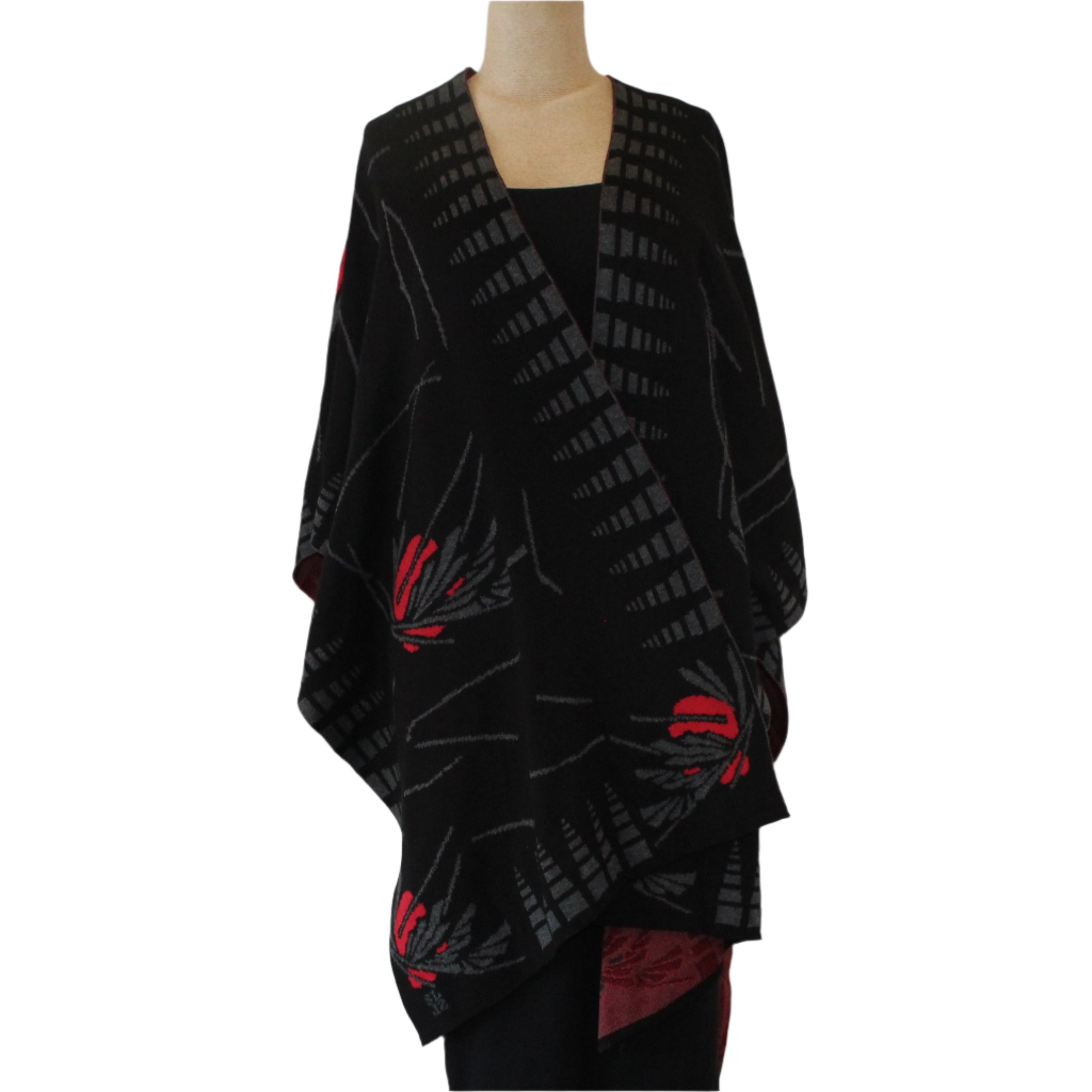 Sharon London Cape, Blossom, Reversible, Black/Charcoal/Red
