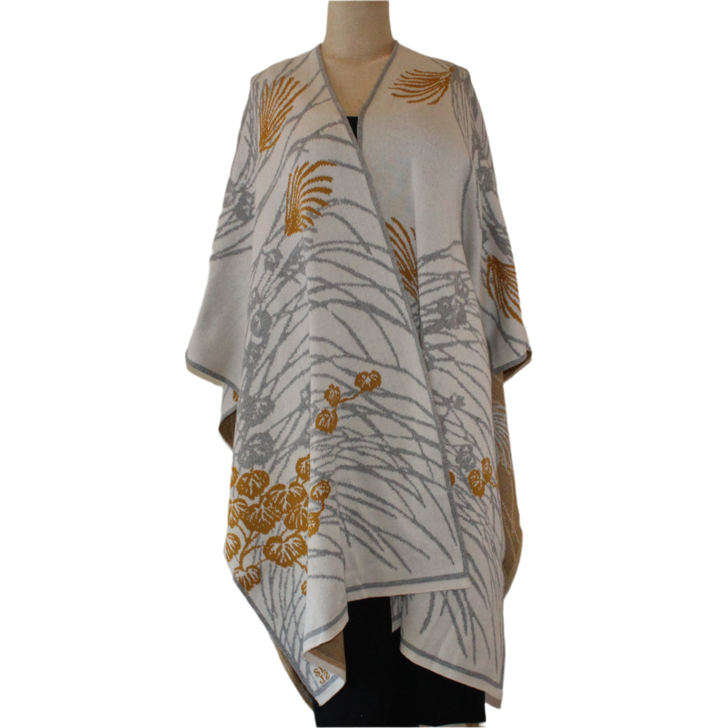 Sharon London Cape, Reversible, Cream/Grey/Gold