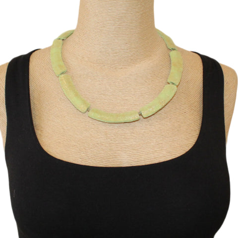 7PM Leather Jewels Necklace, Small Waves, Yellow
