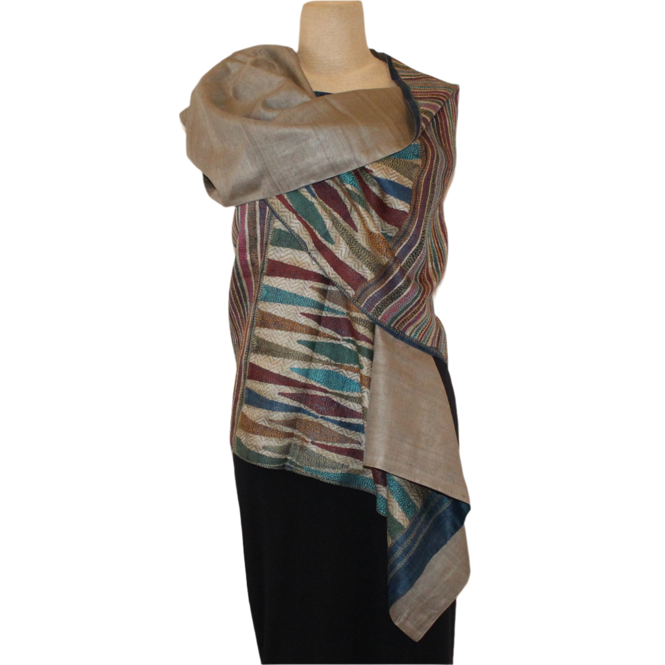 Darshan Shah Shawl, Kantha, Taupe/Multi-Color