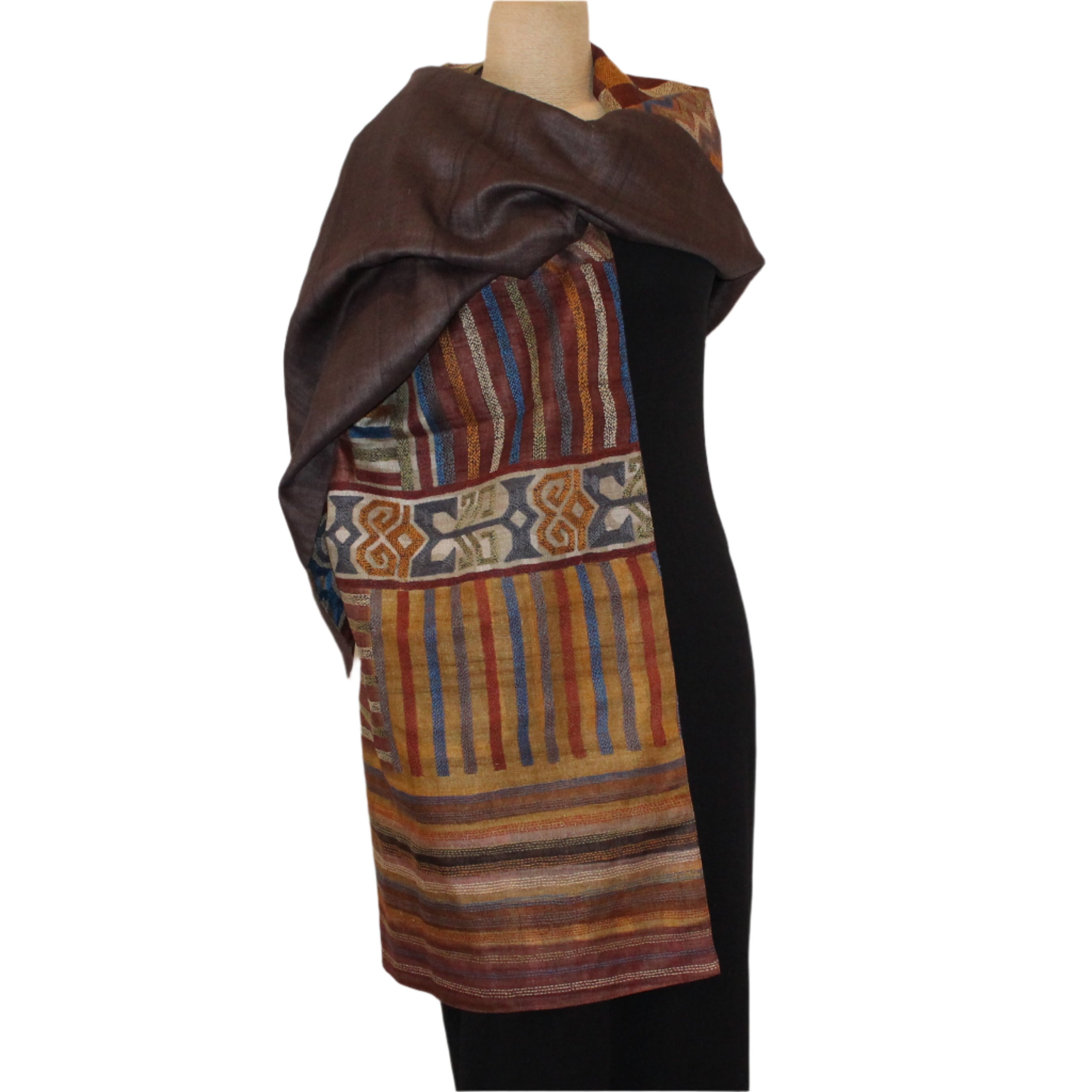 Darshan Shah Shawl, Kantha, Brown/Gold/Multi-Color