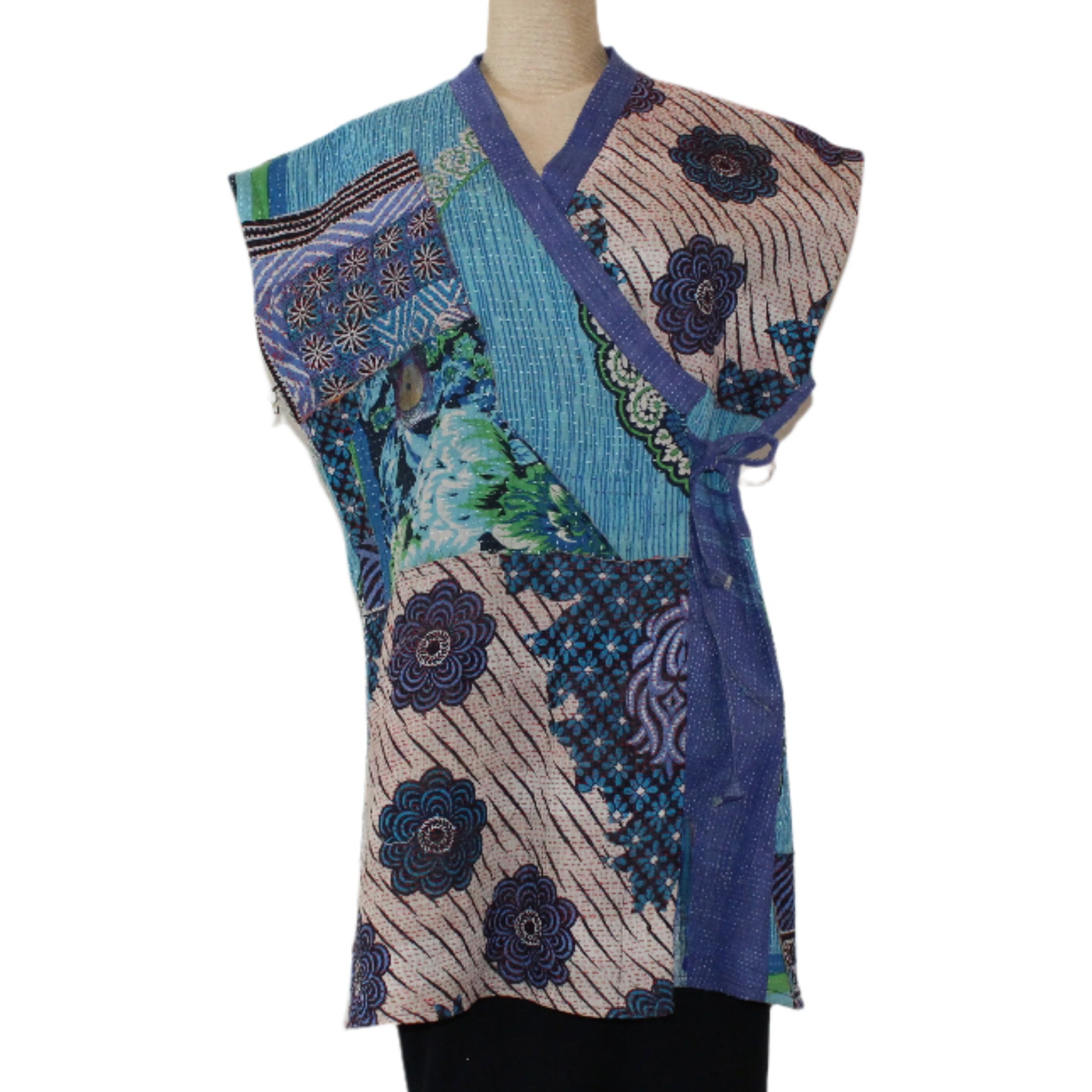 Holly Badgley Vest, Crossover, Kantha, Turquoise/Blue/Cream, S/M