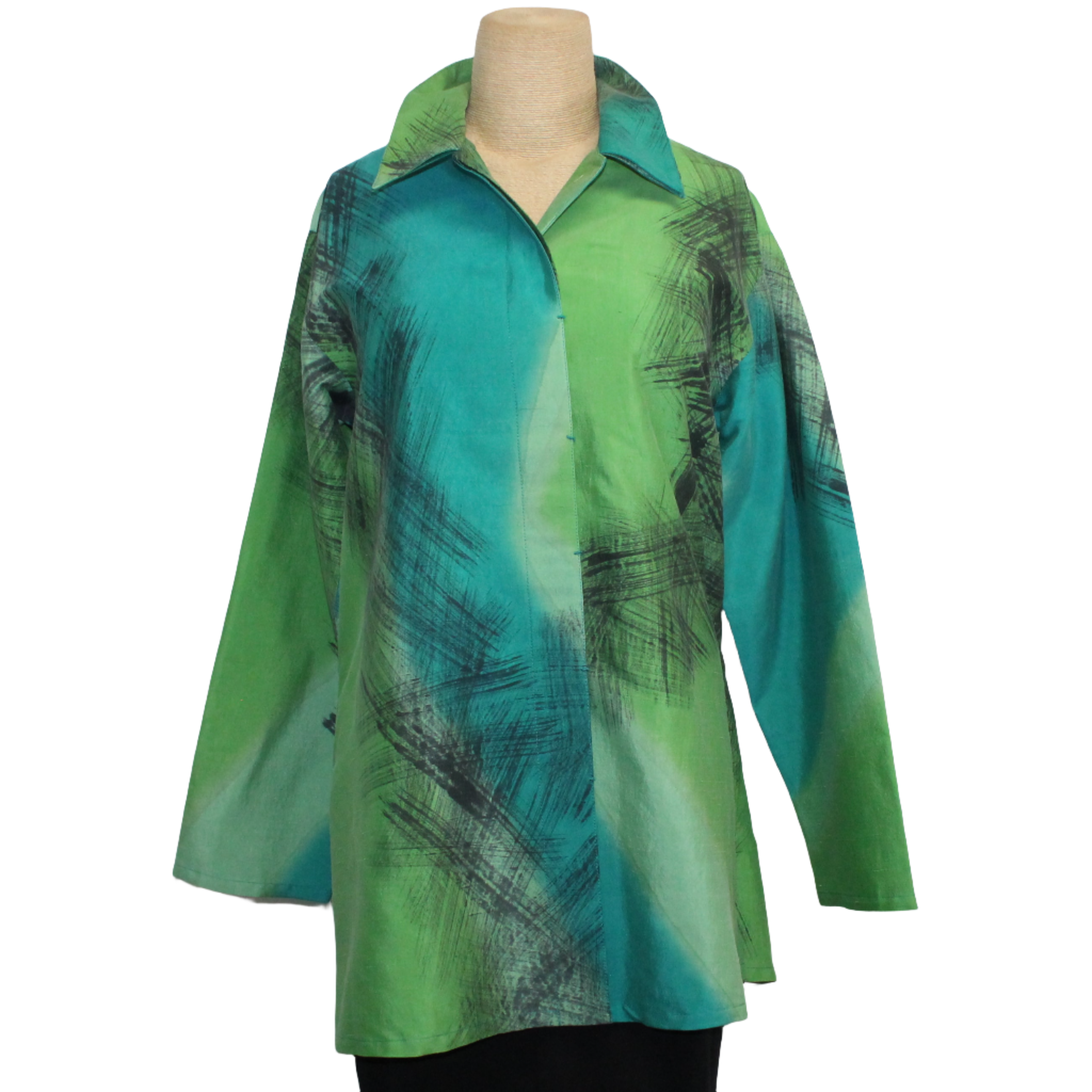 Kay Chapman Shirt, Double Collar, Lime/Turquoise, S