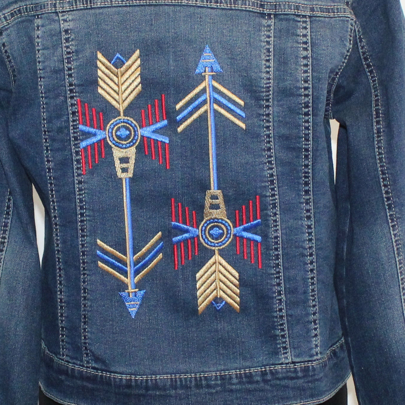 Patty Vizza Jacket, Embroidered Arrows, Blue Denim, XS