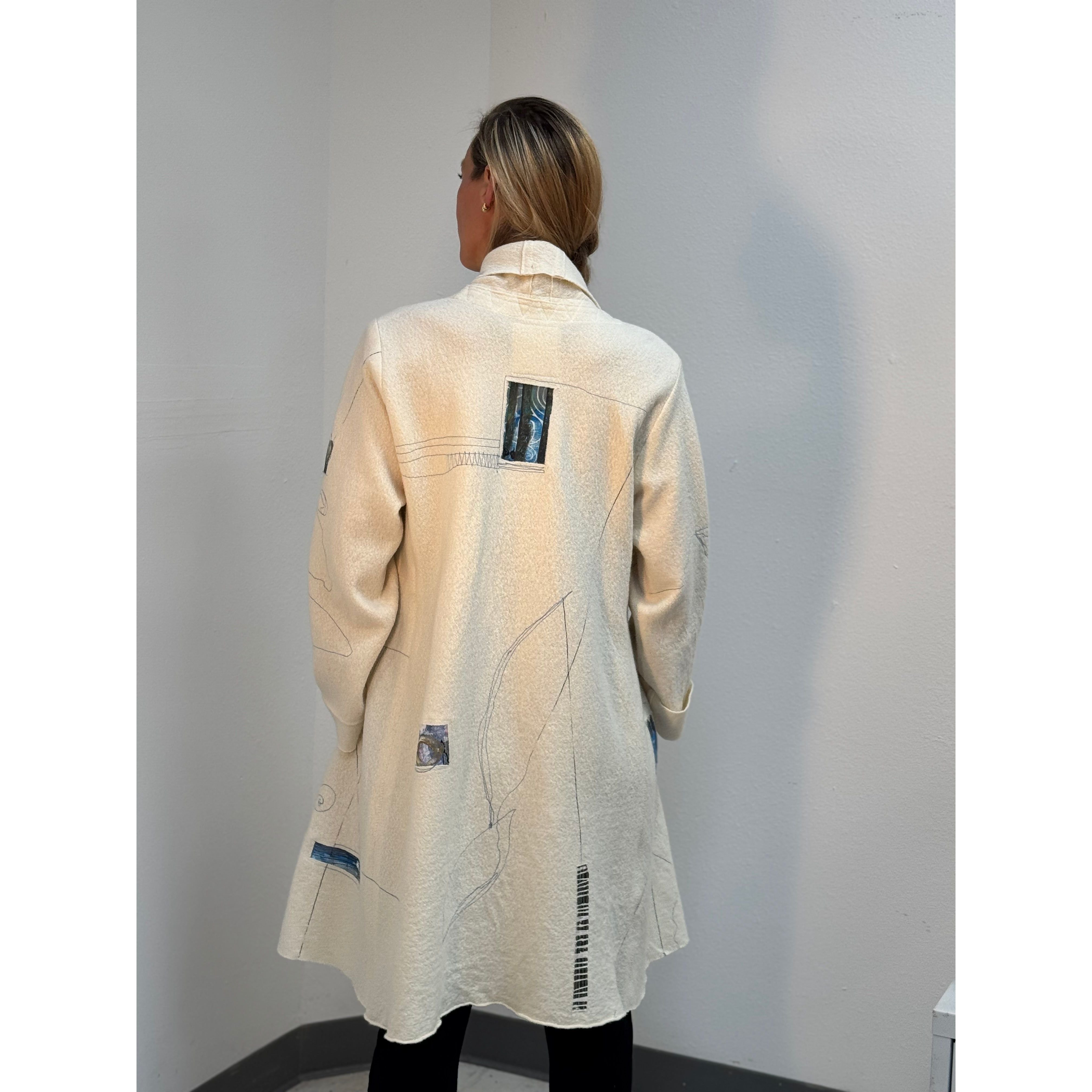 Holly Badgley Coat, Boil Wool, Short, White/Blue, M/L