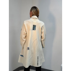 Holly Badgley Coat, Boil Wool, Short, White/Blue, M/L