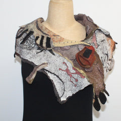 Beth Marx Collar Scarf, Petroglyph With Felted Brooch, Grey/Black/Gold