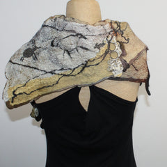 Beth Marx Collar Scarf, Petroglyph With Felted Brooch, Grey/Black/Gold
