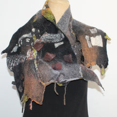 Beth Marx Collar Scarf, Yellow/Green With Rust Felted Brooch