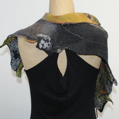 Beth Marx Collar Scarf, Yellow/Green With Rust Felted Brooch