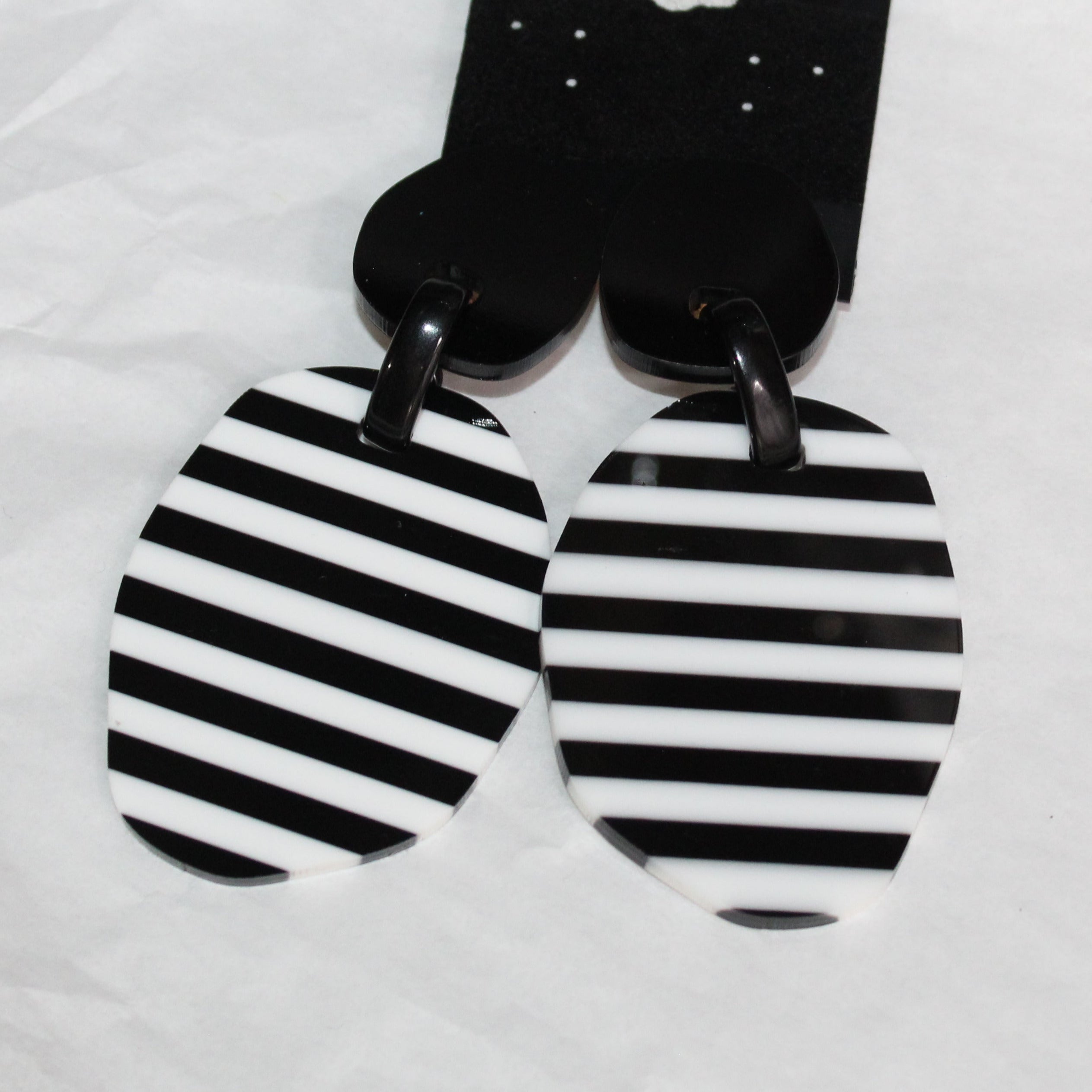 Michaela Malin Earrings, Clip, Black & White Stripes