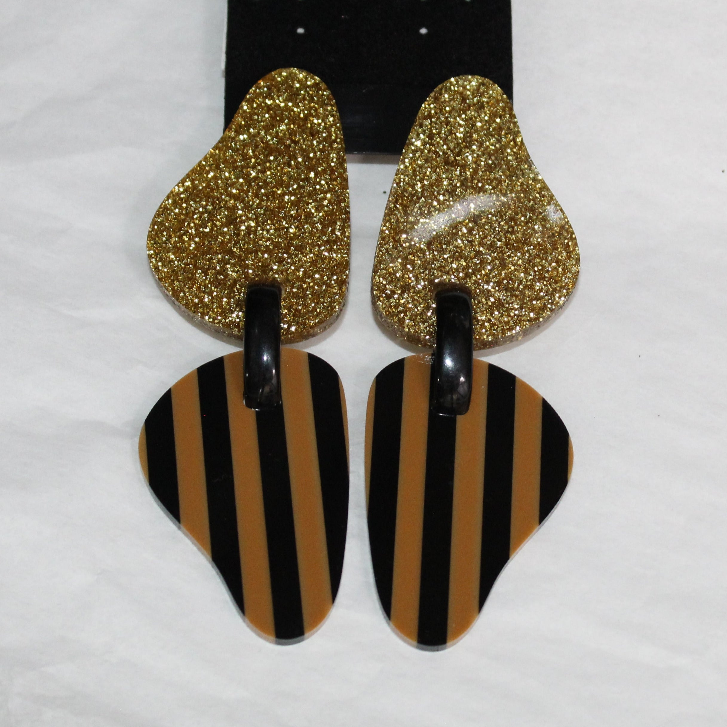 Michaela Malin Earrings, Clip, Twins Gold & Stripes