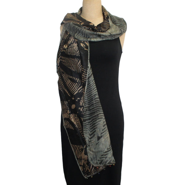 Neeru Kumar Shibori Scarf/Shawl, Tan/Black/Sage/Olive/Brown