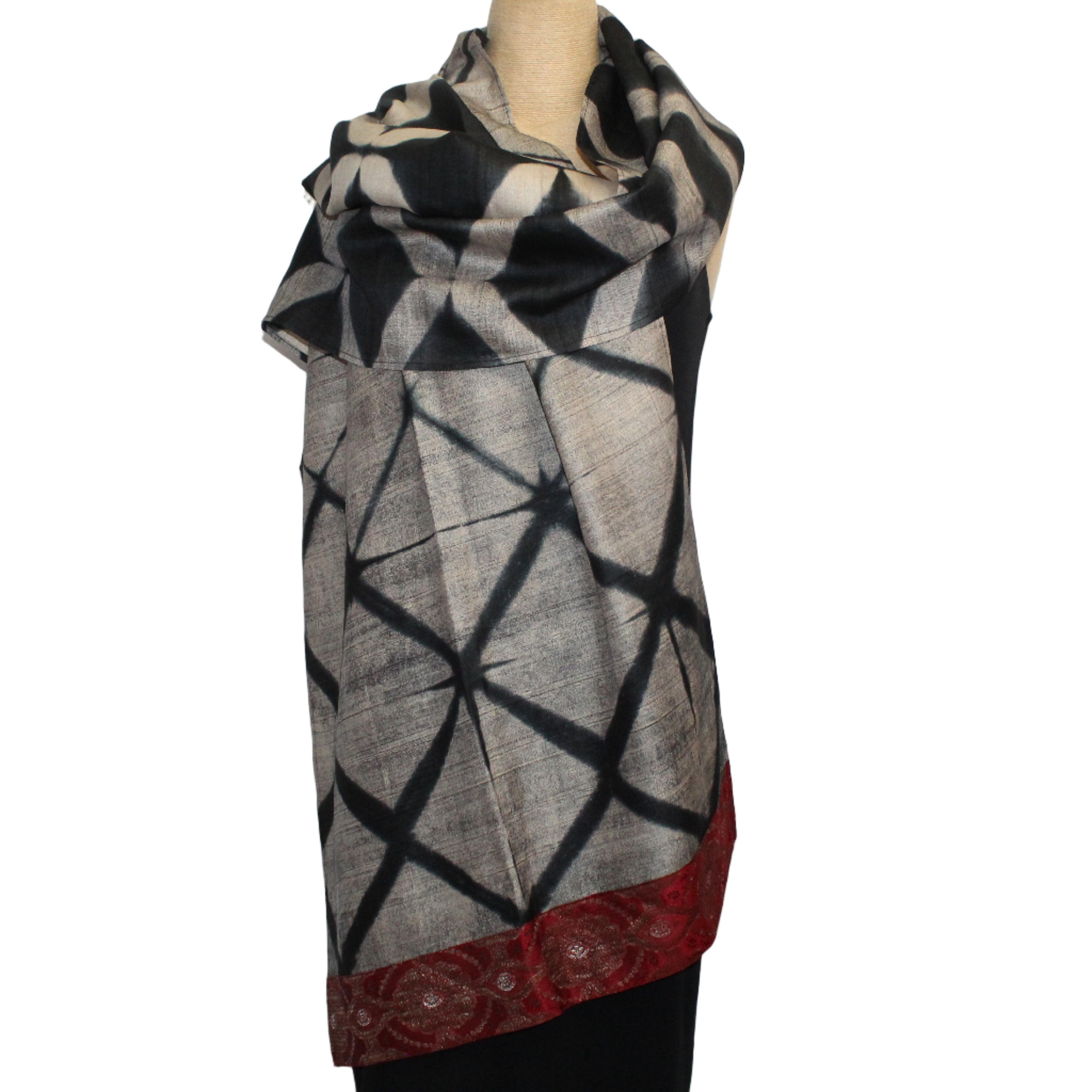 Darshan Shah Shawl/Scarf, Black/Beige/Red