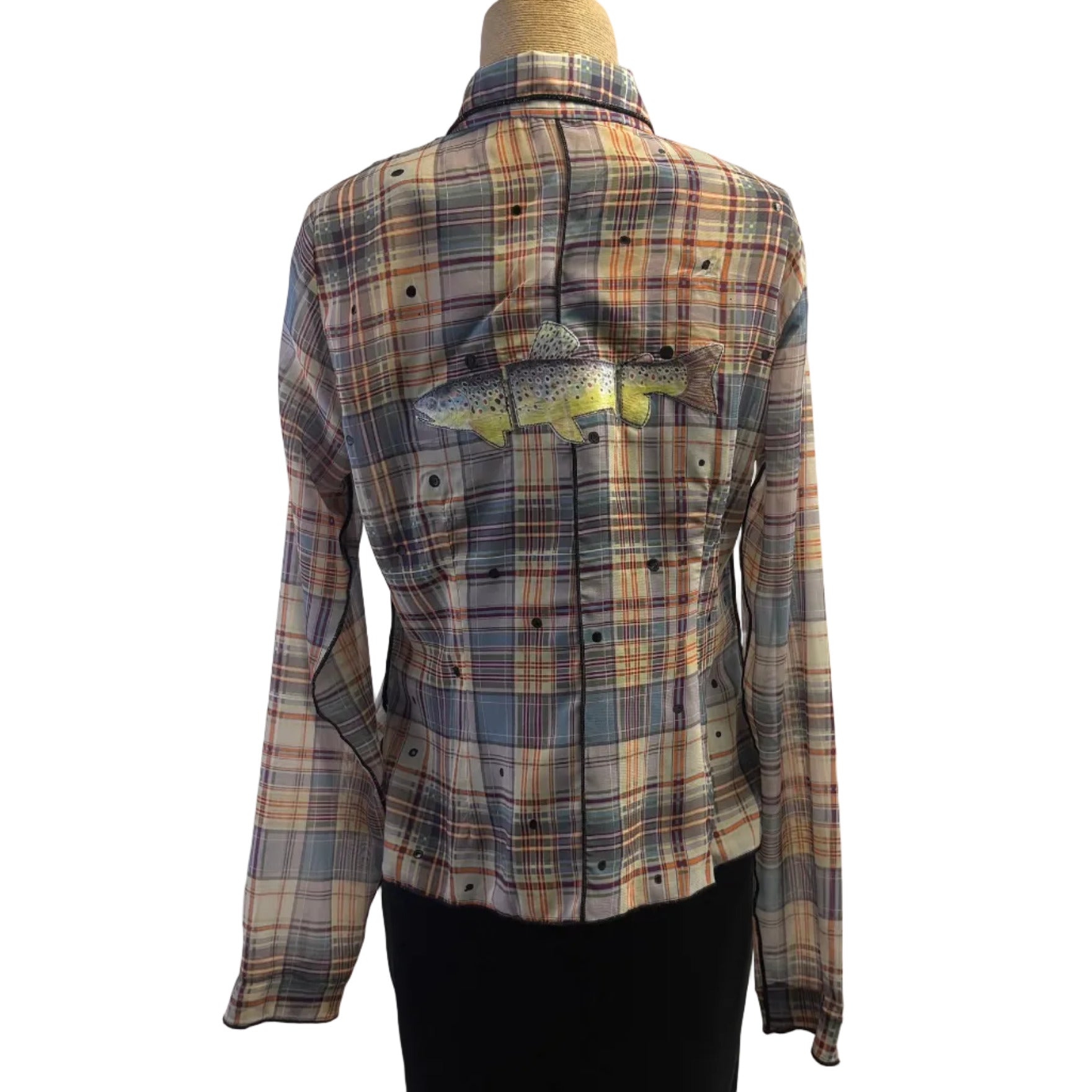 Deborah Cross Shirt, Plaid, Beige/Slate Blue/Lavender, XXS
