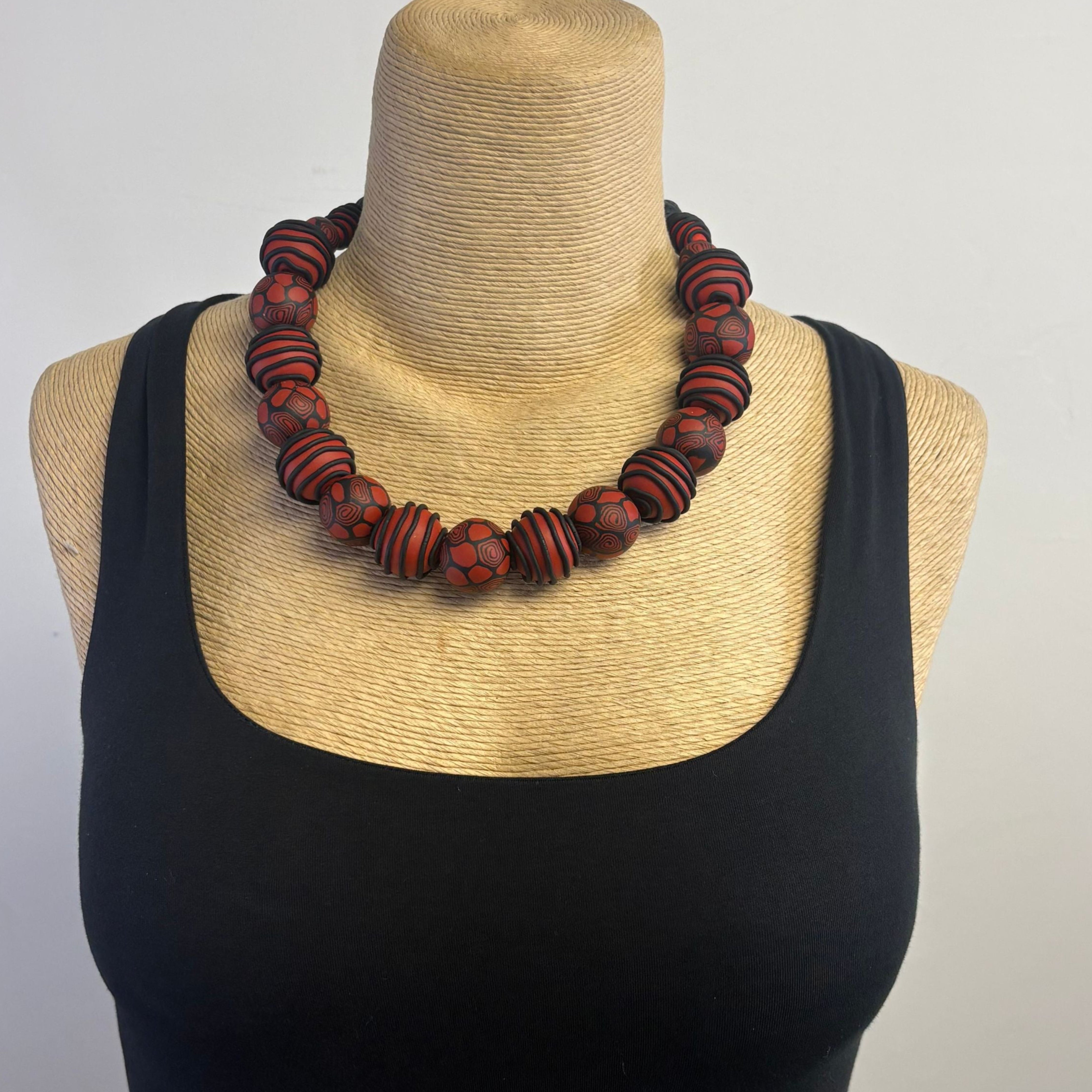 Dawn Siebel Long Choker, Red & Black With Frosting Pattern
