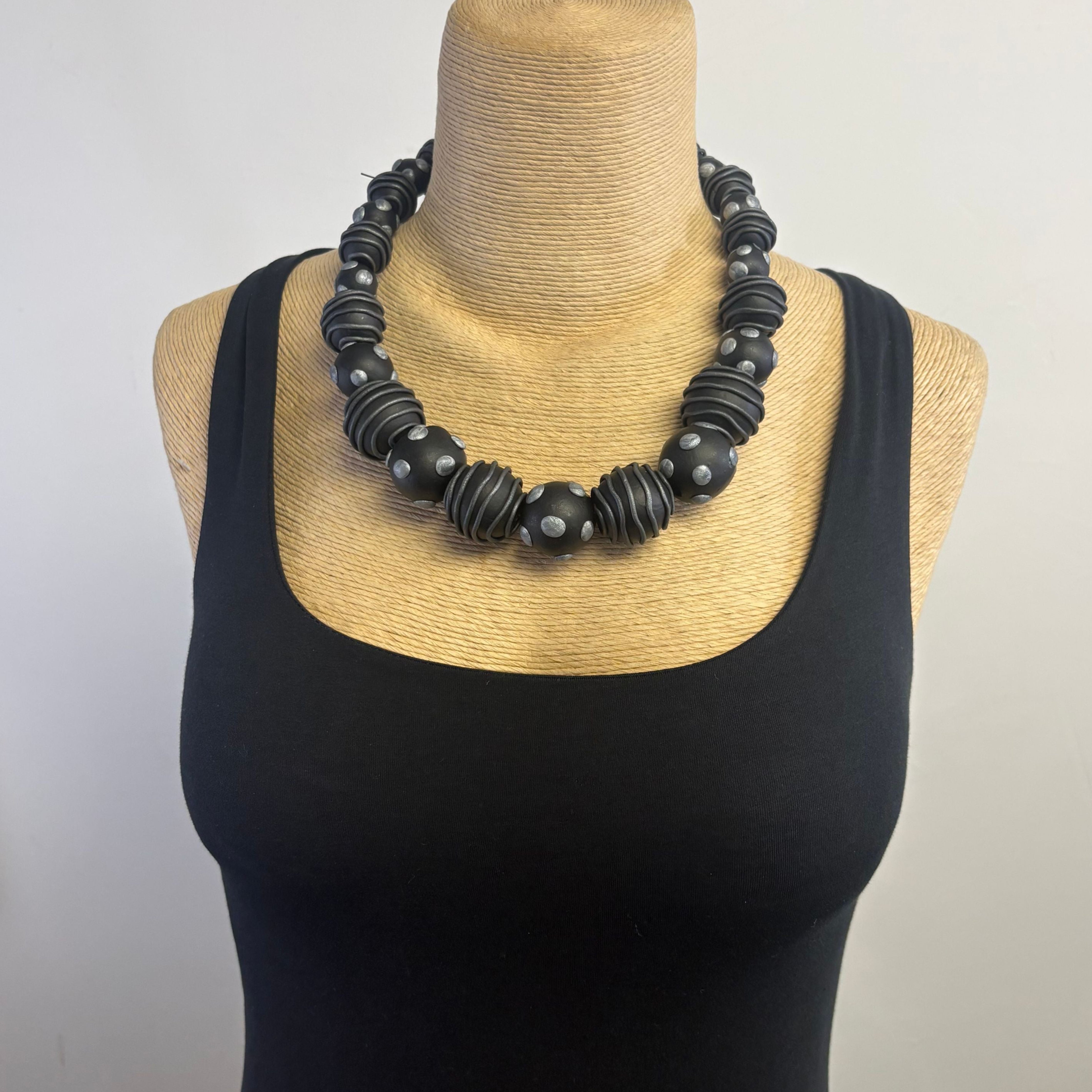 Dawn Siebel Long Choker, Black & Silver Circular Frosting