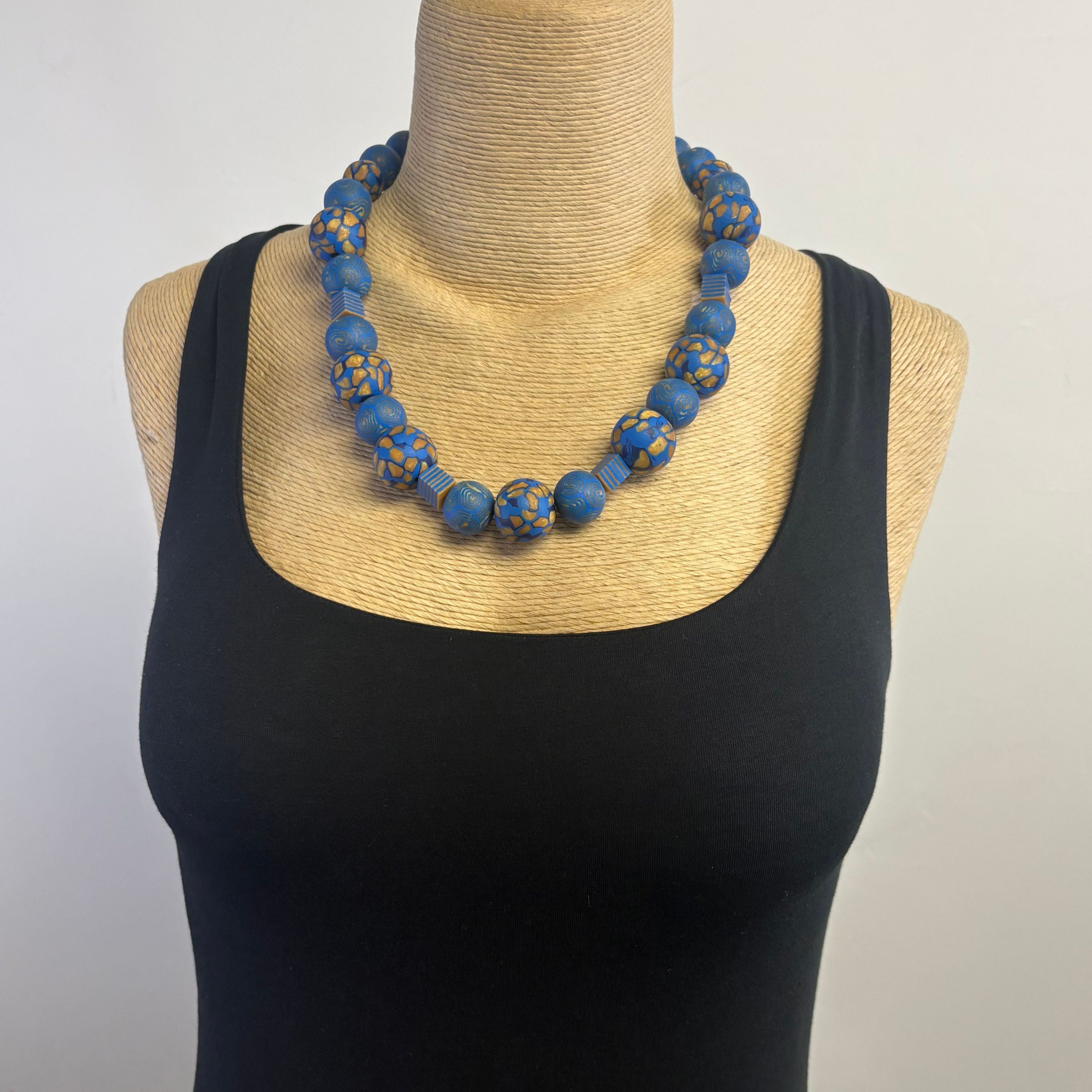 Dawn Siebel Long Choker, Cobalt Blue & Gold Mosaic