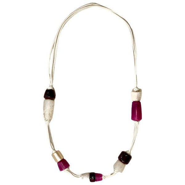 Marina & Suzanne Sent Necklace, Long, Purple Cylinder, Rectangle, Black Circle
