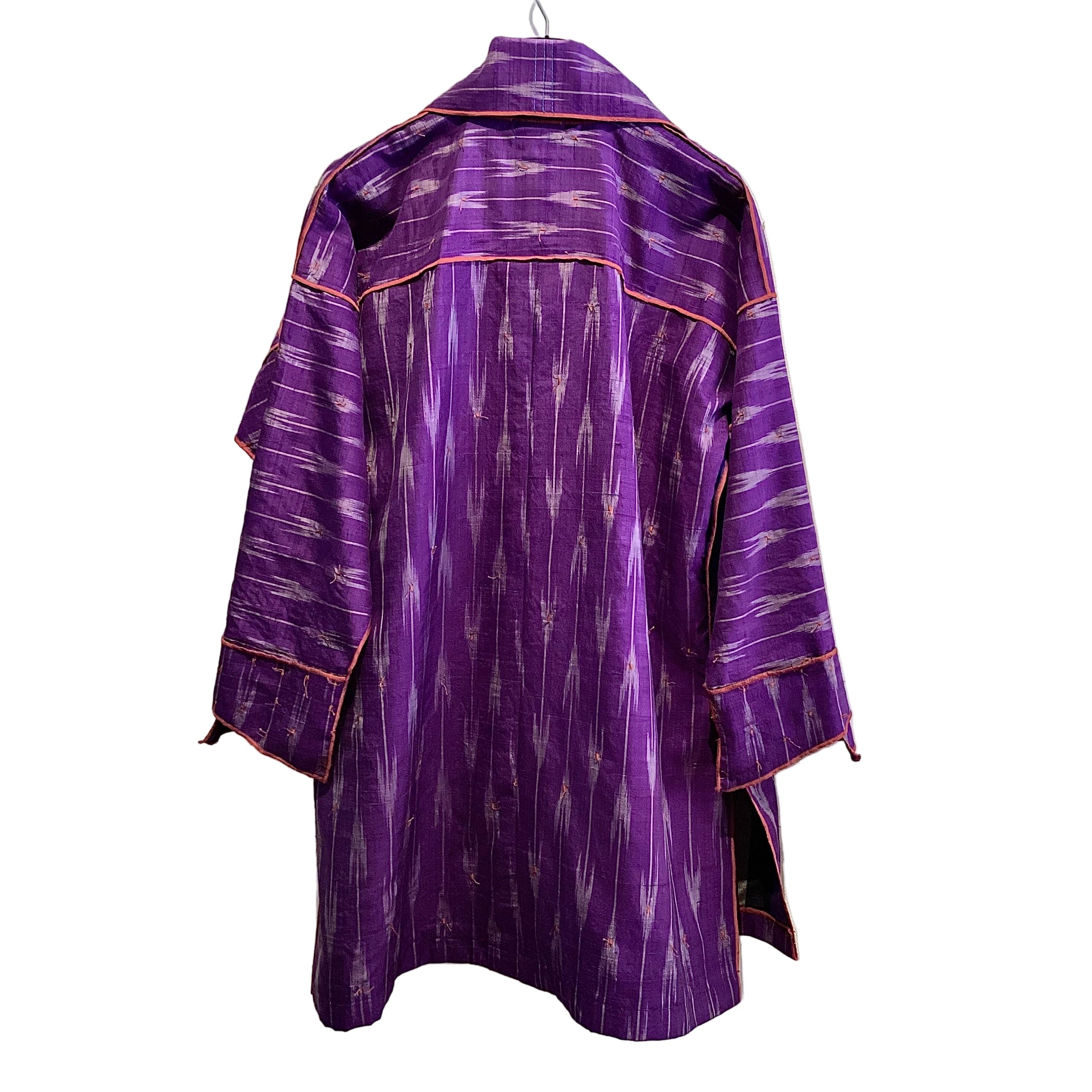 Judith Bird Coat, Purple Ikat III, Purple/Grey/Orange Trim, L