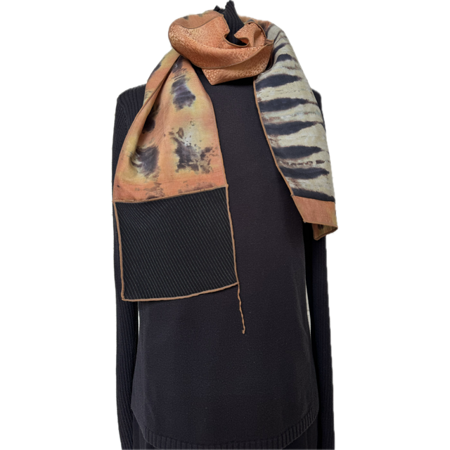 Judith Bird Scarf, Little Ones, Vintage Silk, Salmon/Black/Ecru