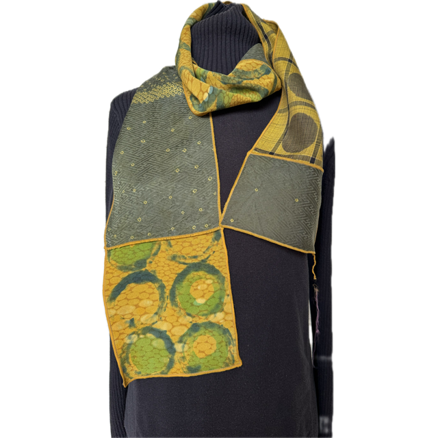 Judith Bird Scarf, Little Ones, Vintage Silk, Green/Gold