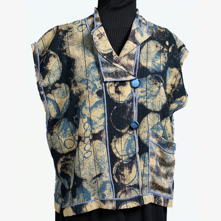 Judith Bird Vest, Short, Blue/Black/Tan, S
