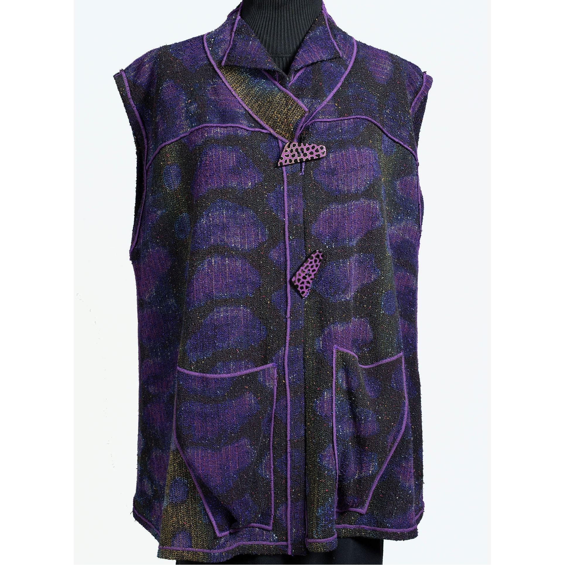 Judith Bird Vest, Long, Purple/Olive, M