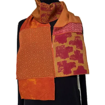 Judith Bird Scarf, Little Ones, Vintage Silk, Orange/Gold/Magenta