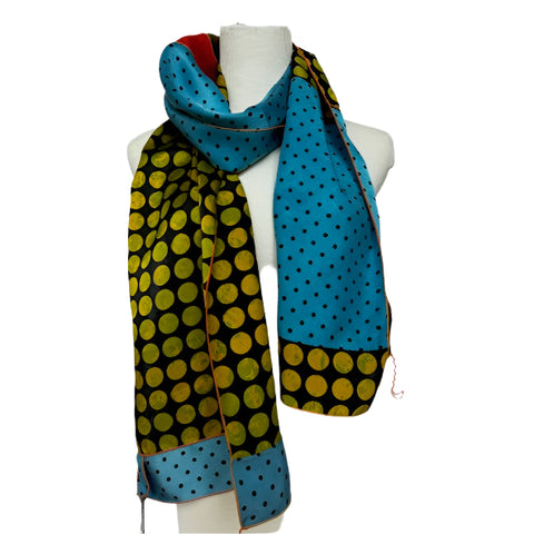 Judith Bird Scarf, SilkSingles, Variegated Green Coins/Turquoise