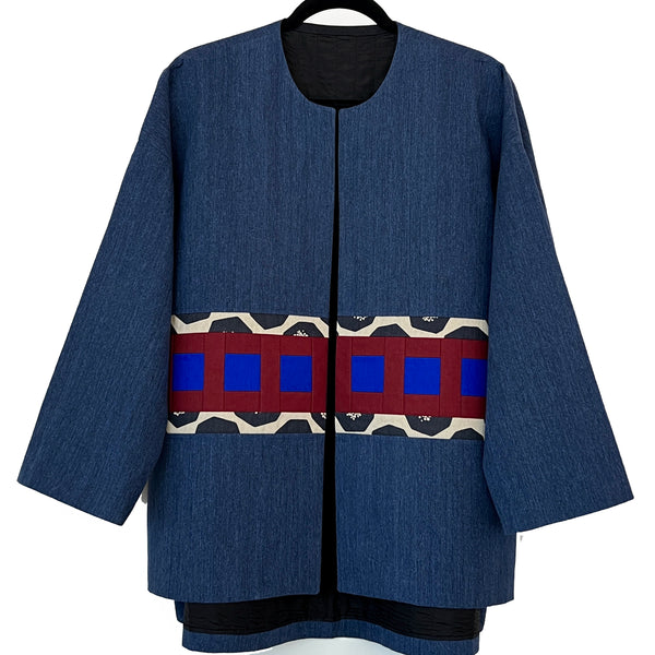 Juanita Girardin Jacket, Vibrant Blue Squares, Fits S-XL