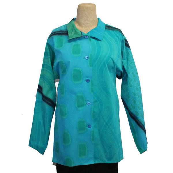Kay Chapman Shirt, Issey, Patchwork, Aqua/Turquoise/Green, M