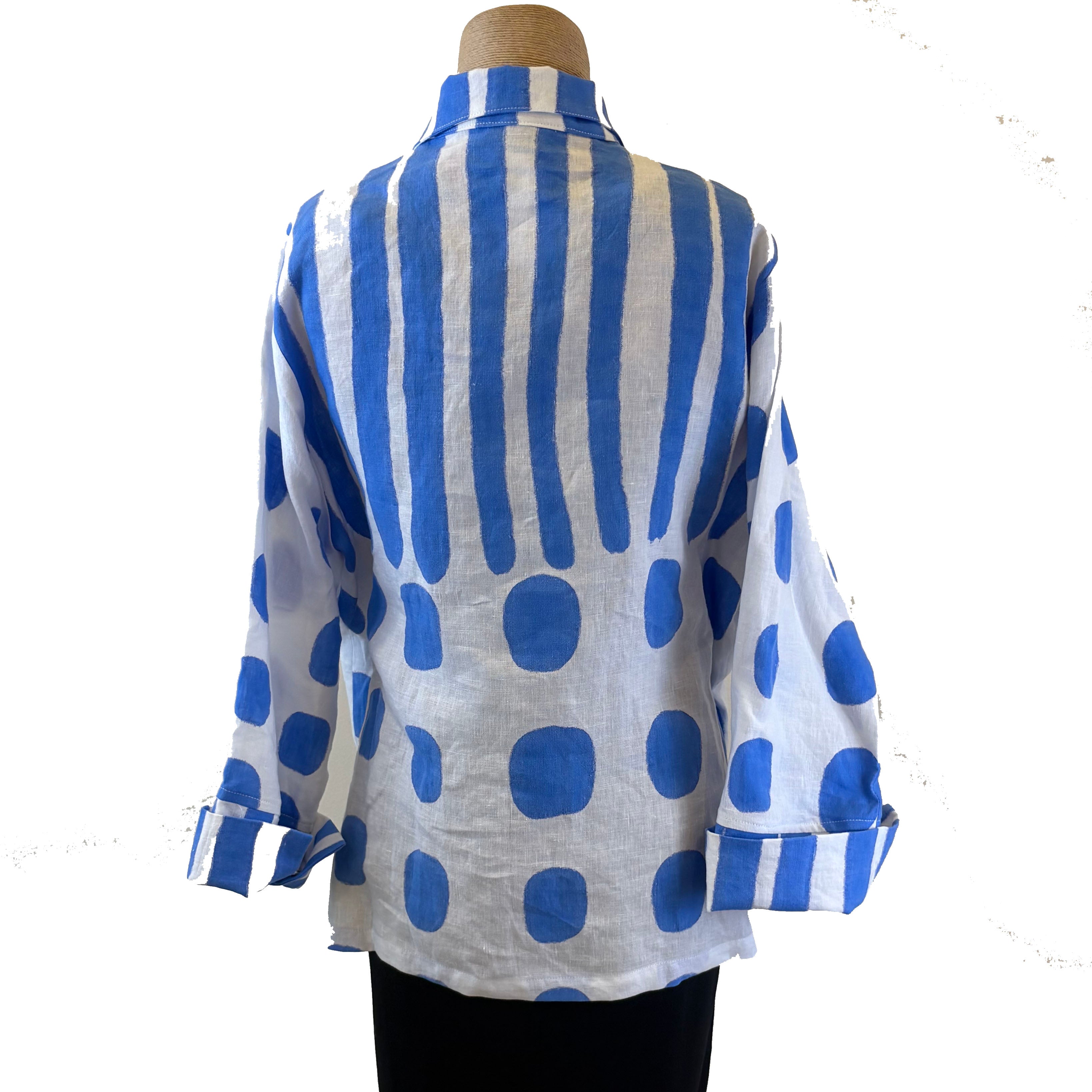 Kay Chapman Jacket, Loop Button, Rain, White/Blue, S