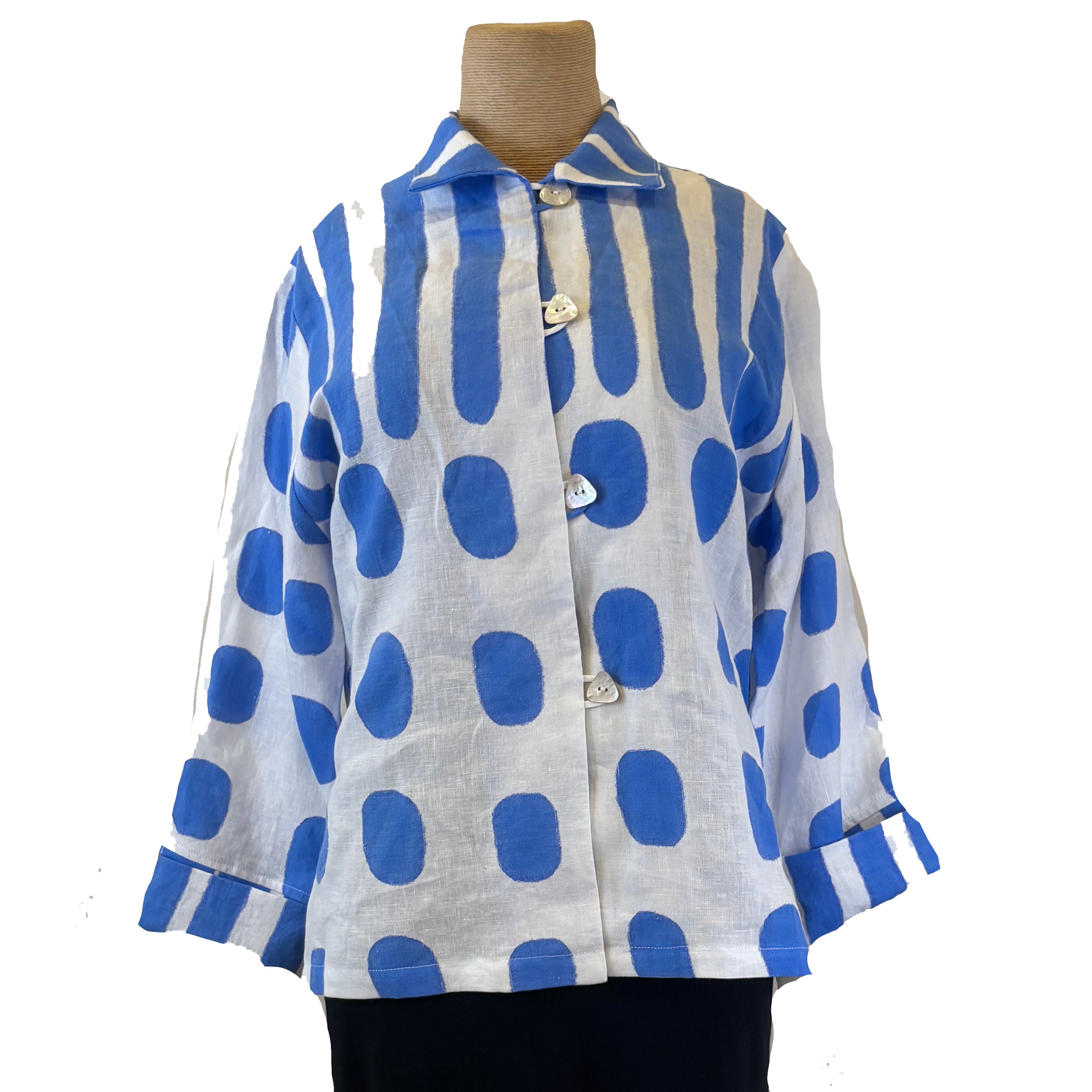 Kay Chapman Jacket, Loop Button, Rain, White/Blue, S