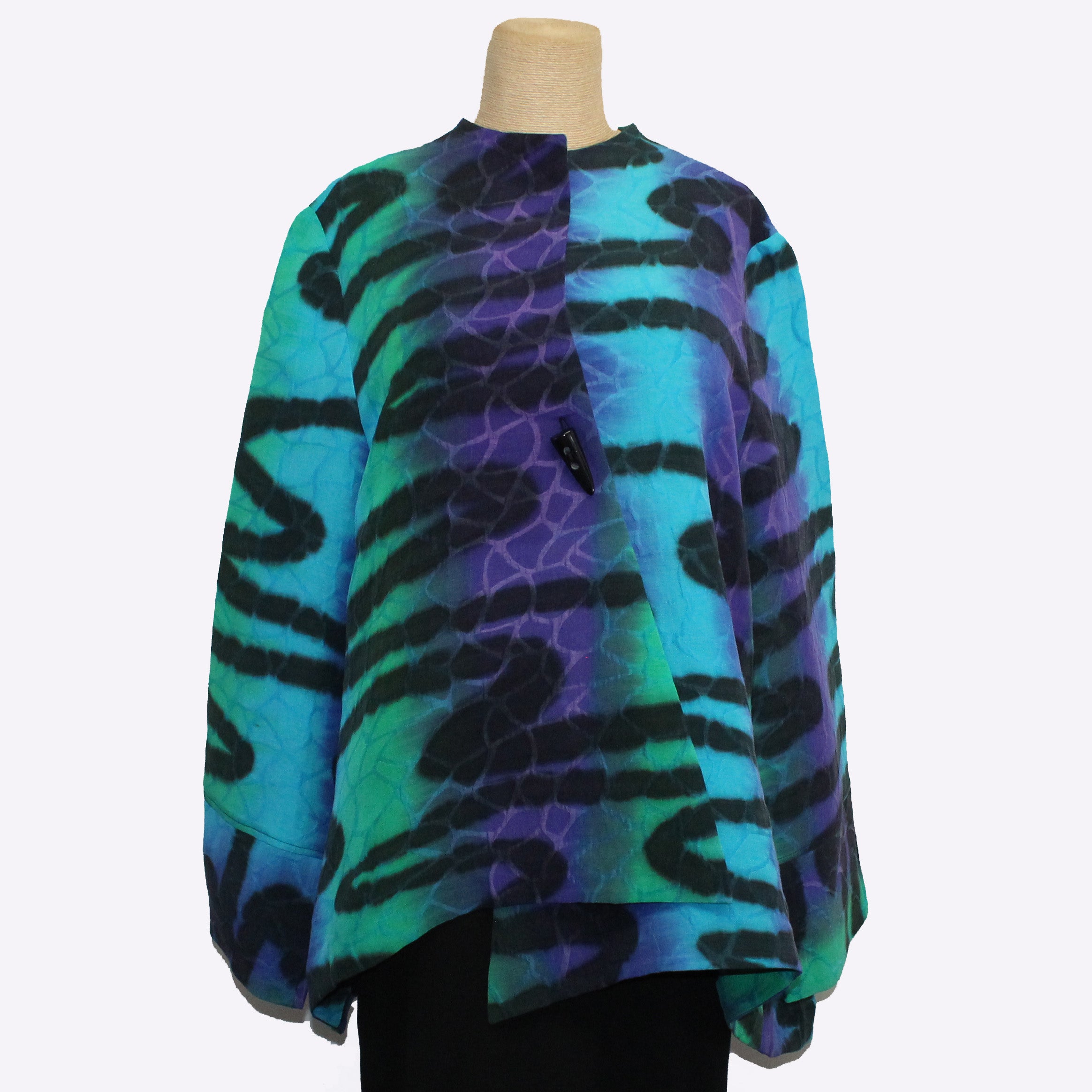 Kay Chapman Jacket, Asymmetrical, Rain, Turquoise/Purple/Green, M