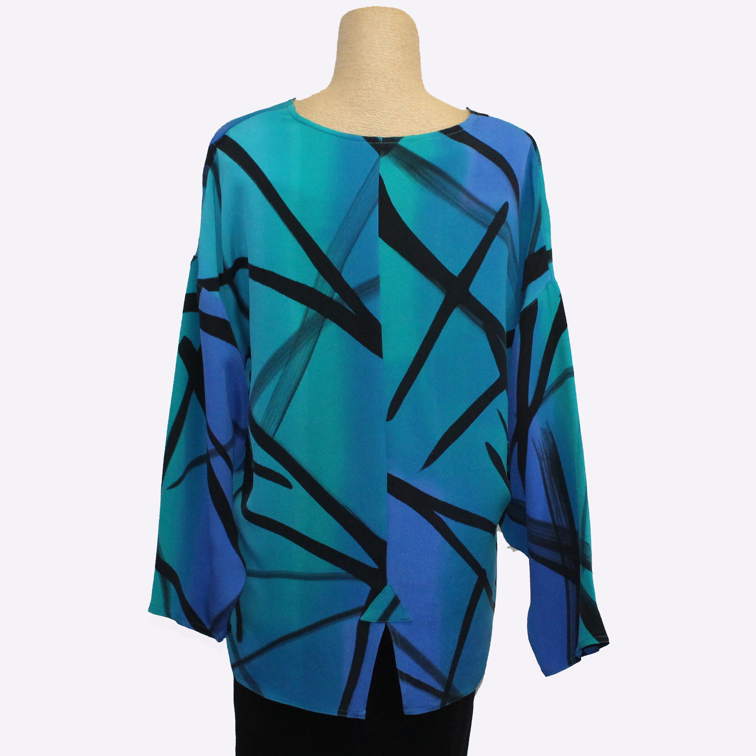 Kay Chapman Chinese Top, Graffiti, Turquoise/Periwinkle, S