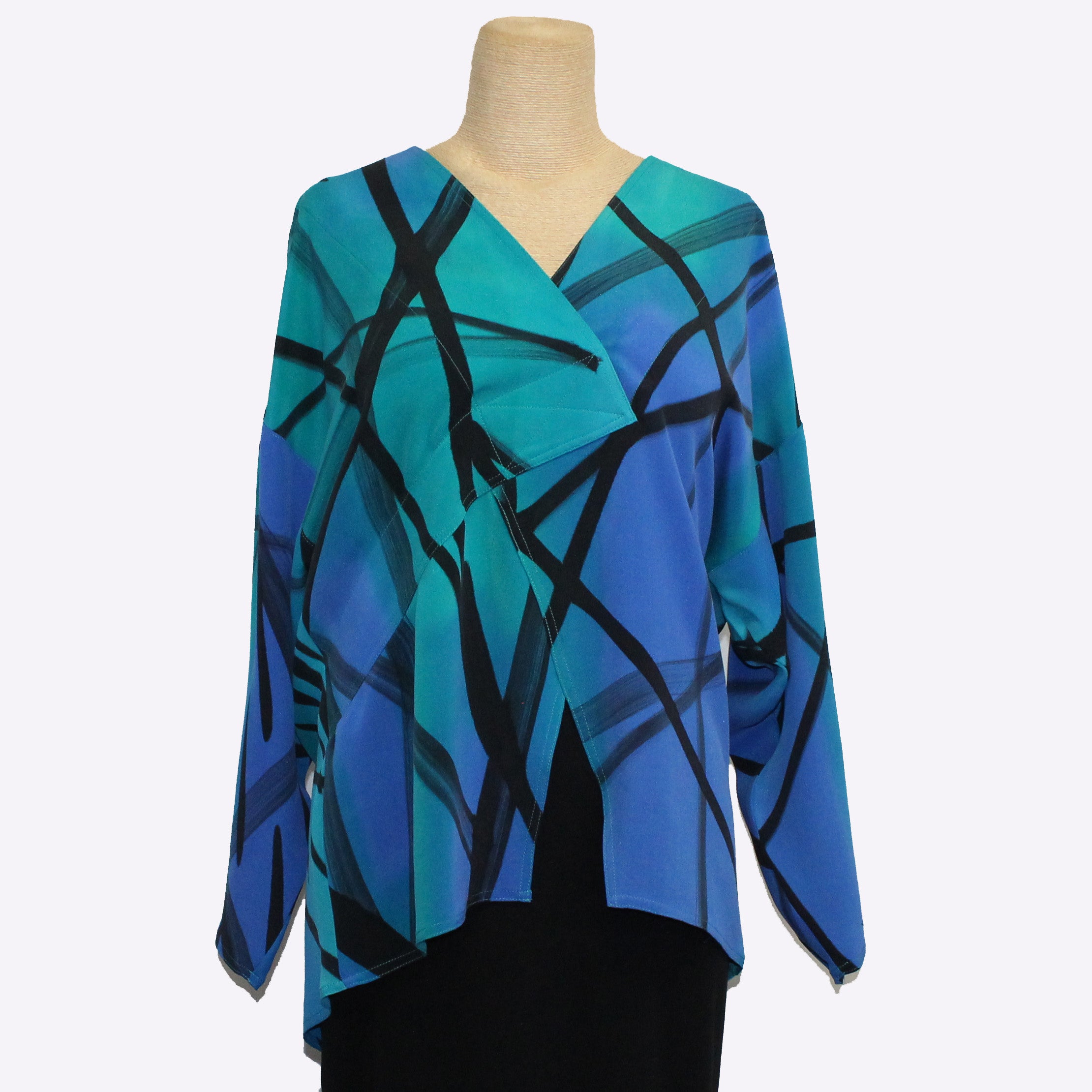 Kay Chapman Chinese Top, Graffiti, Turquoise/Periwinkle, S