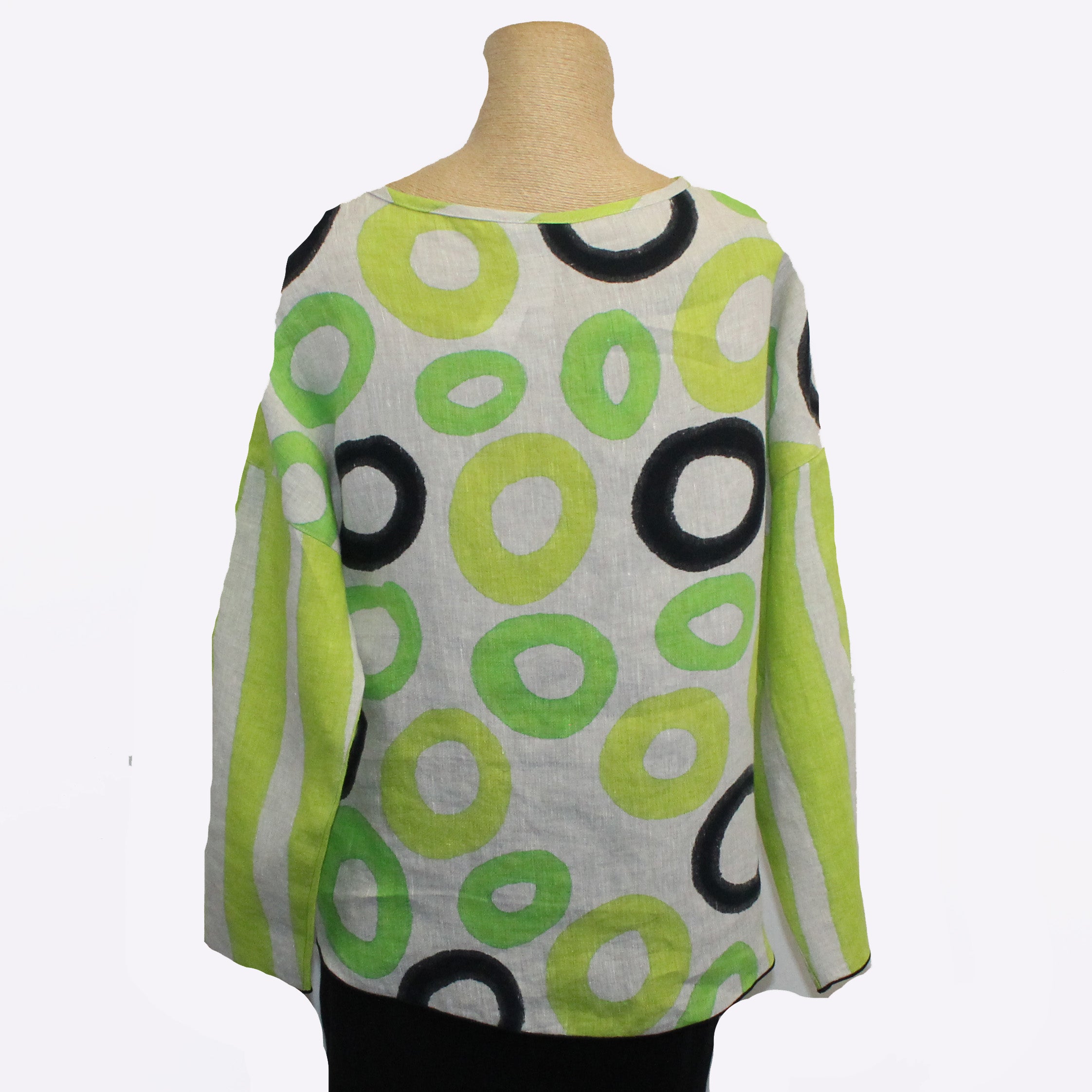 Kay Chapman Crop Top, Long Sleeve, Circles, Tan/Lime/Green, S
