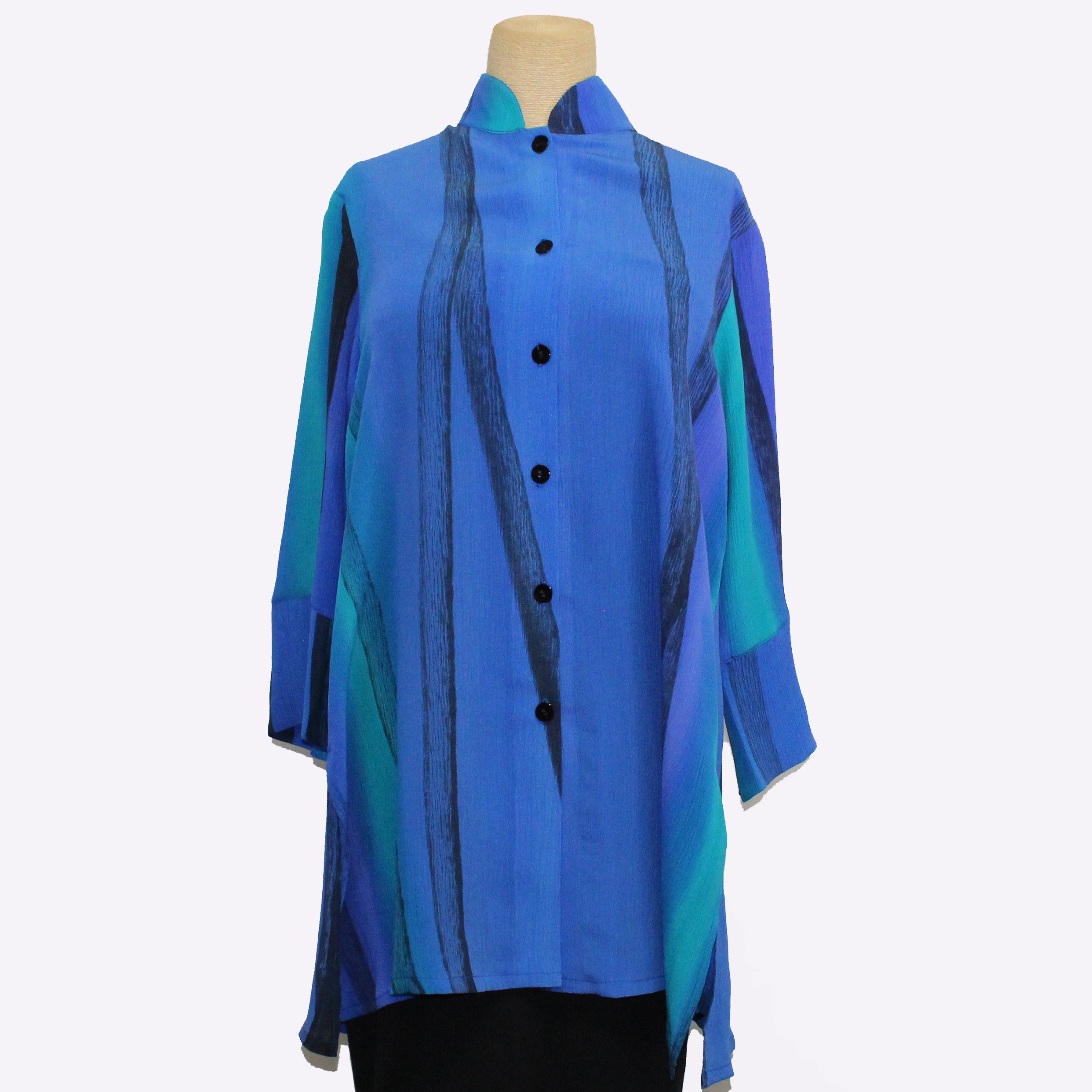 Kay Chapman Shirt, Split Sleeve, Branch, Turquoise/Blue, S