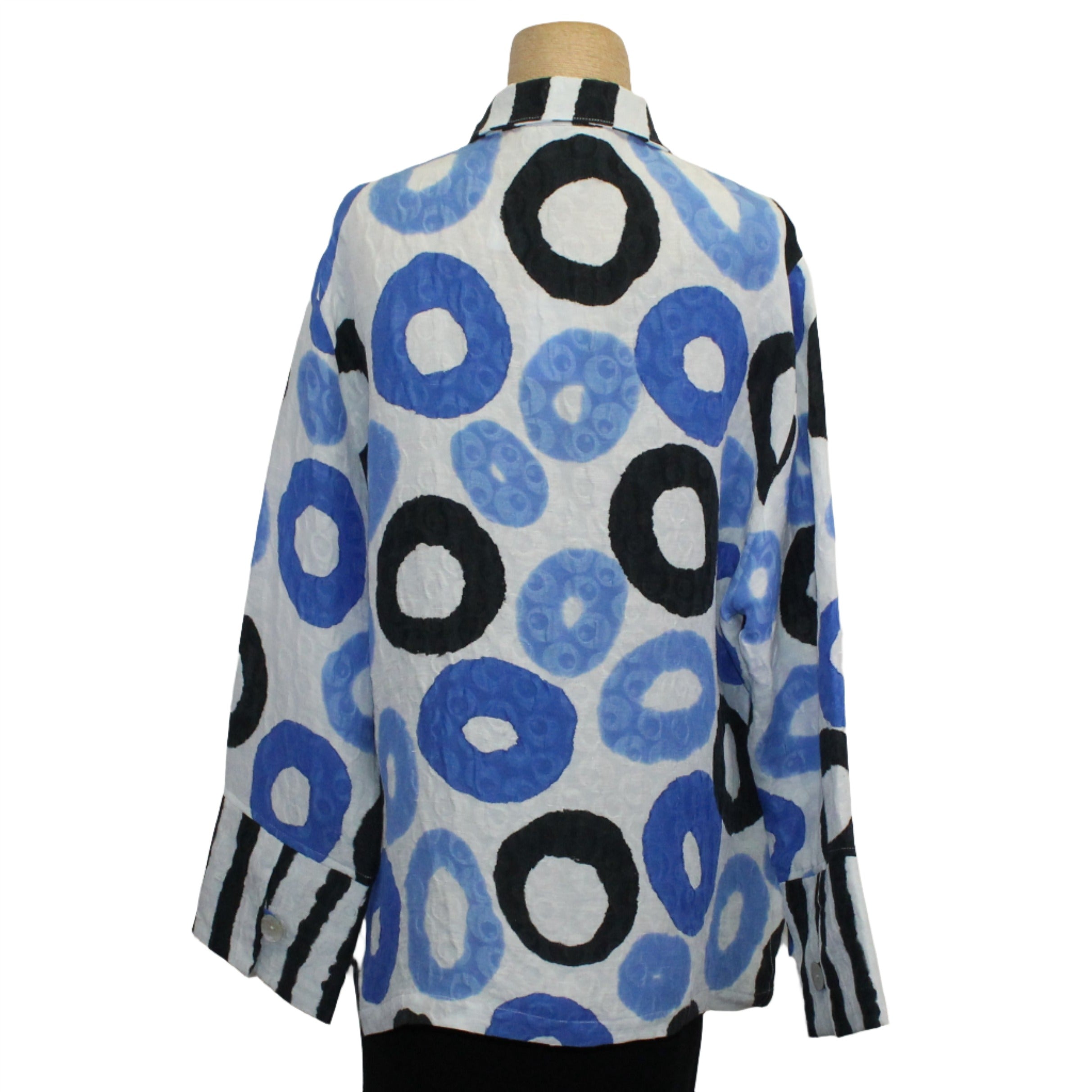 Kay Chapman Jacket, Loop Button, Circles, Blue/White/Black, L