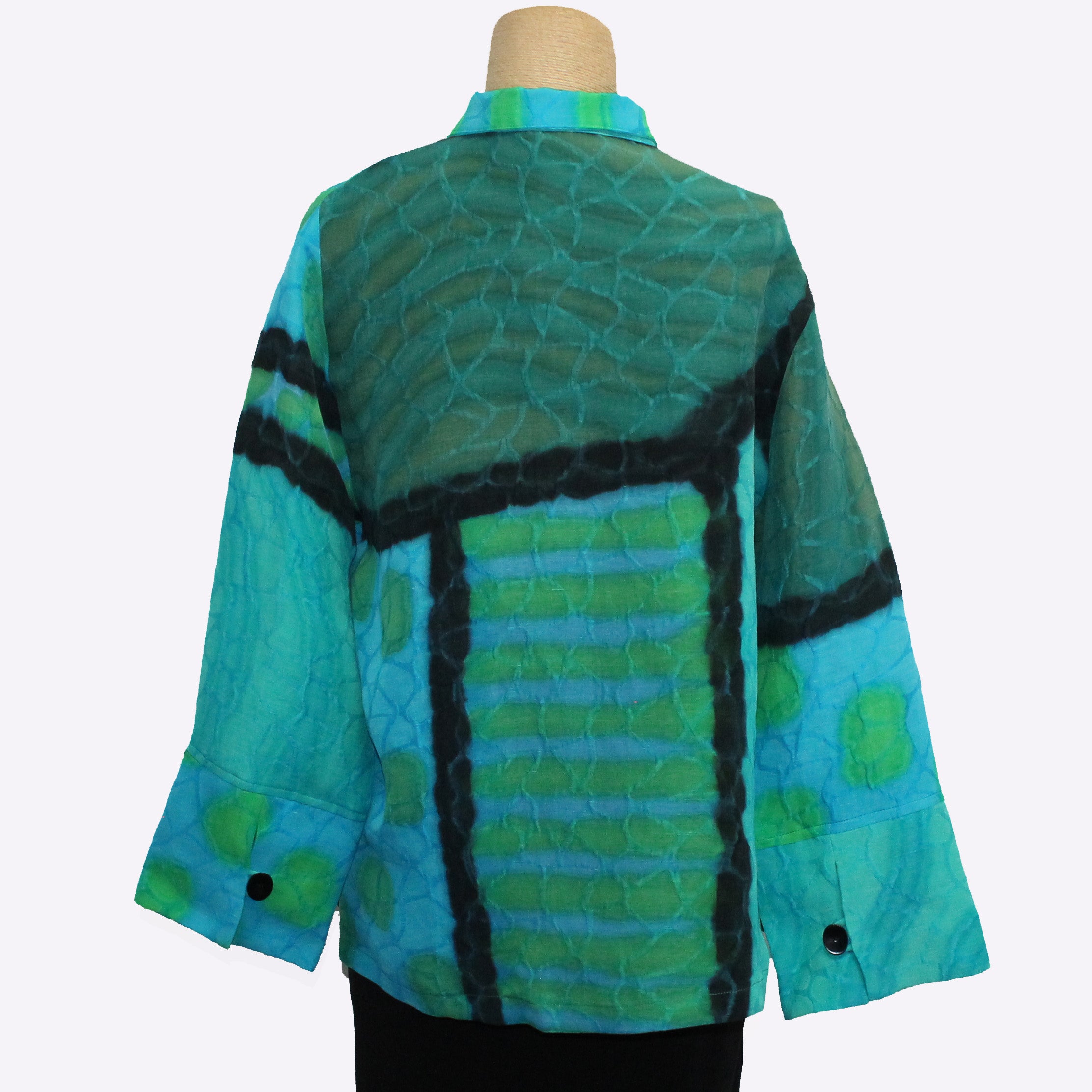 Kay Chapman Jacket, Loop Button, Patchwork, Turquoise/Sage/Green, S