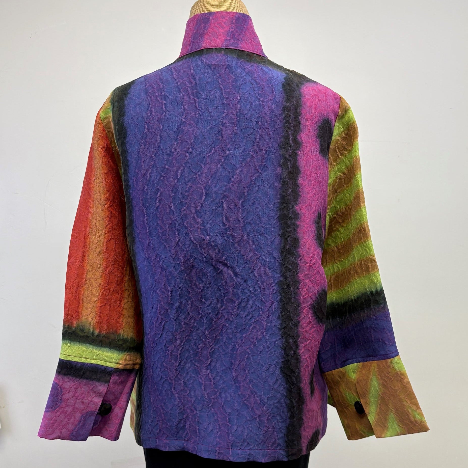Kay Chapman Jacket, Loop Button, Patchwork, Pink/Rust/Chartreuse/Purple, XS