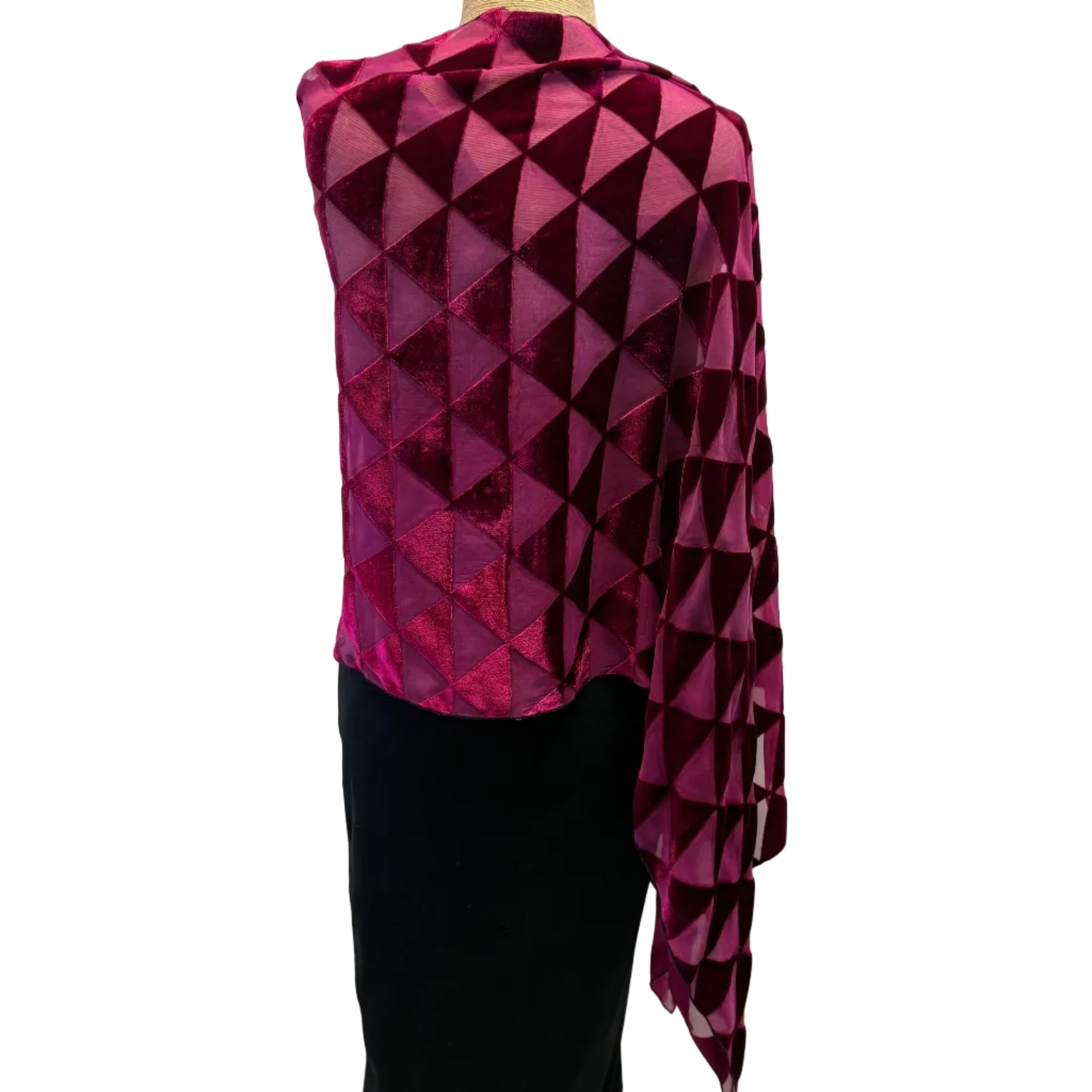 Kay Chapman Poncho, Triangle, Cut Velvet, Magenta, OS
